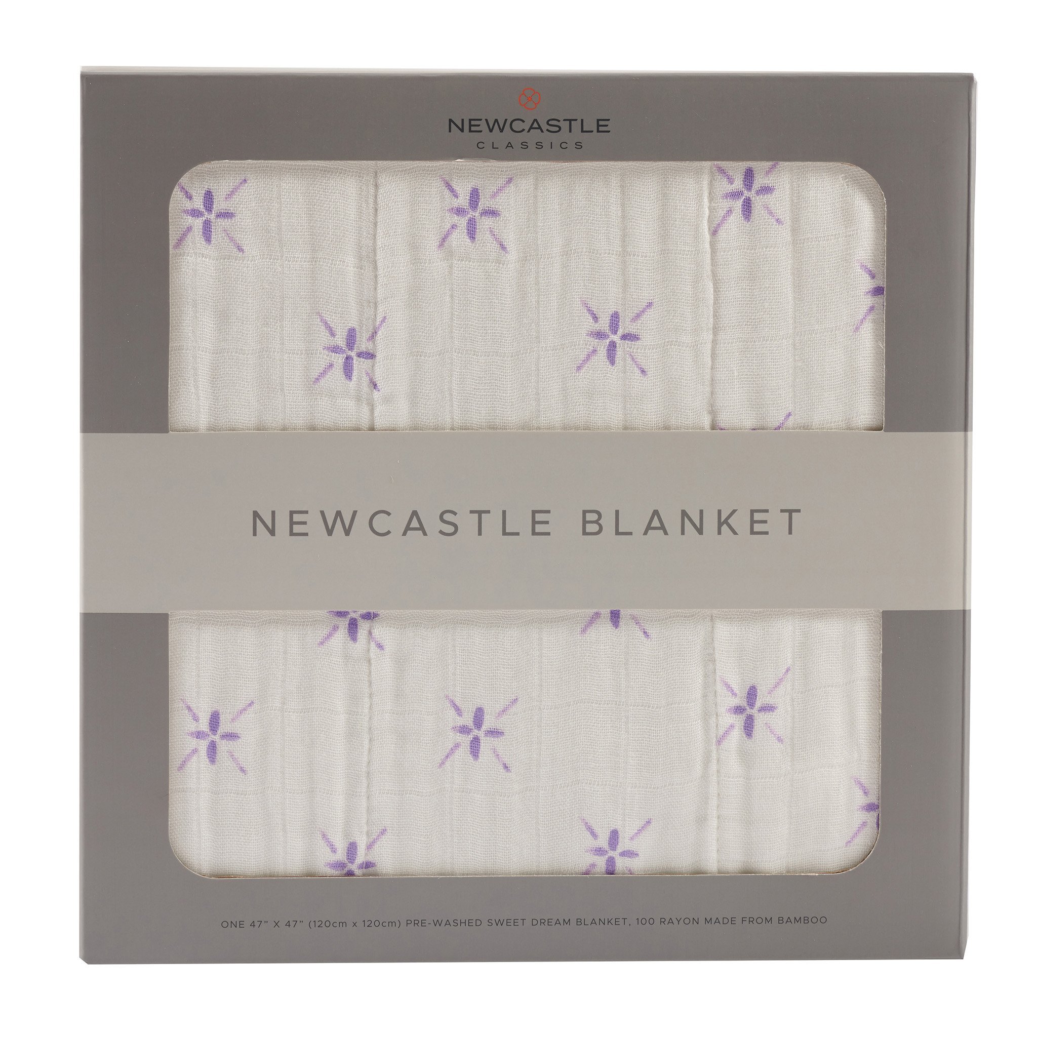 Watercolor Star and White Newcastle Blanket featuring a soft bamboo muslin fabric, designed for kids, measuring 47x47 inches.