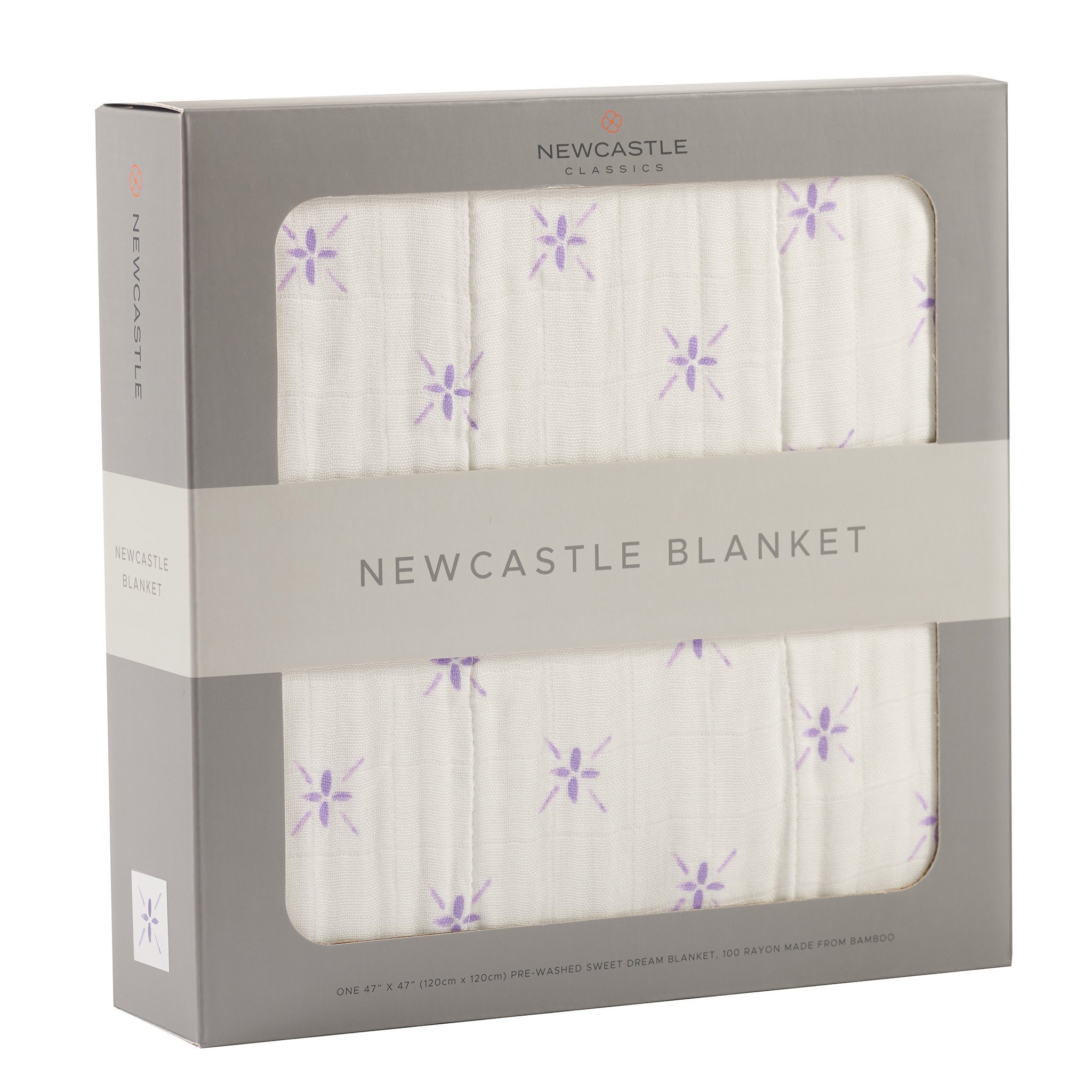 Watercolor Star and White Newcastle Blanket featuring a soft bamboo muslin fabric, designed for kids, measuring 47x47 inches.