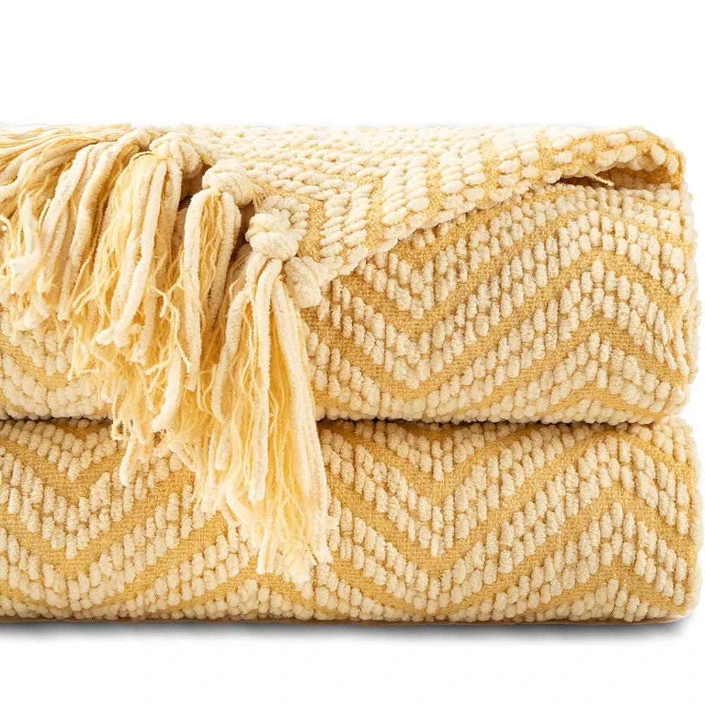 Ziz-Zag Chielina Knitted Throw Blanket in rich color, showcasing its elegant texture and soft chenille material, perfect for cozying up on a sofa or bed.