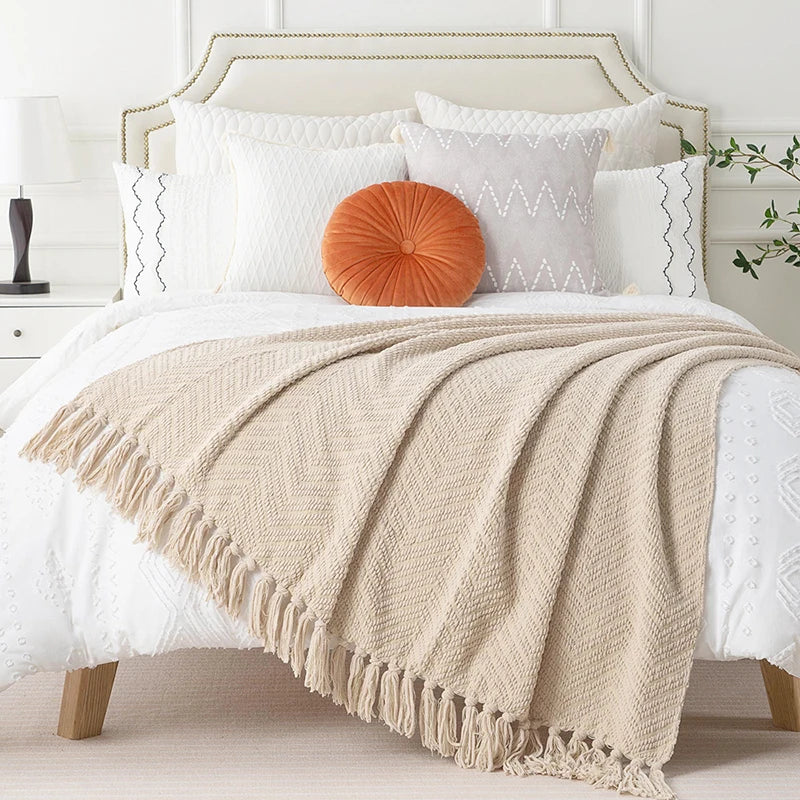 Ziz-Zag Chielina Knitted Throw Blanket in rich color, showcasing its elegant texture and soft chenille material, perfect for cozying up on a sofa or bed.