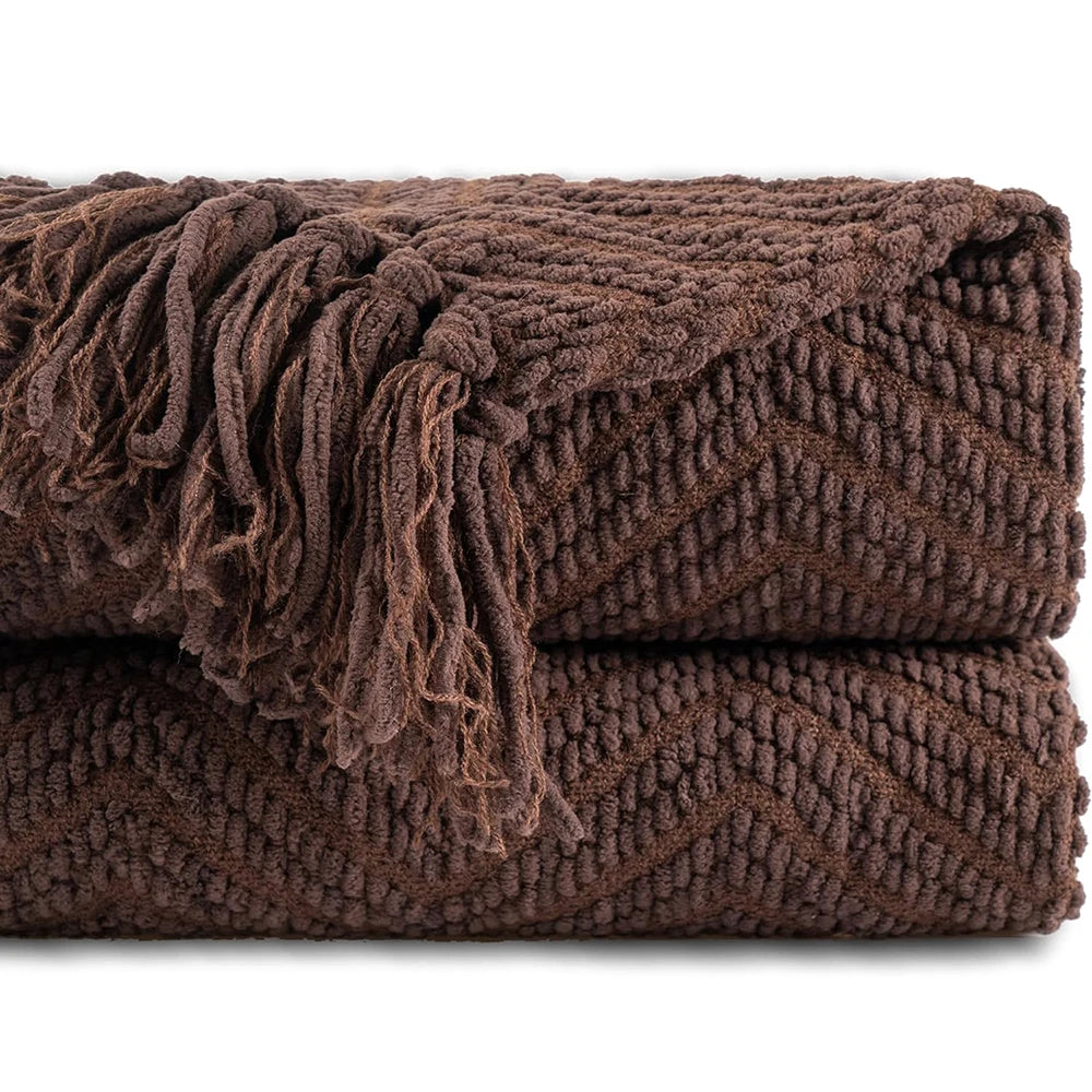 Ziz-Zag Chielina Knitted Throw Blanket in rich color, showcasing its elegant texture and soft chenille material, perfect for cozying up on a sofa or bed.