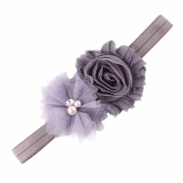 Gray fabric headband with flowers