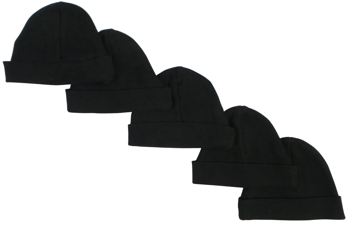 Bambini 031-BLACK-5 Baby Cap in black, soft cotton fabric, perfect for infants, shown in a pack of five.