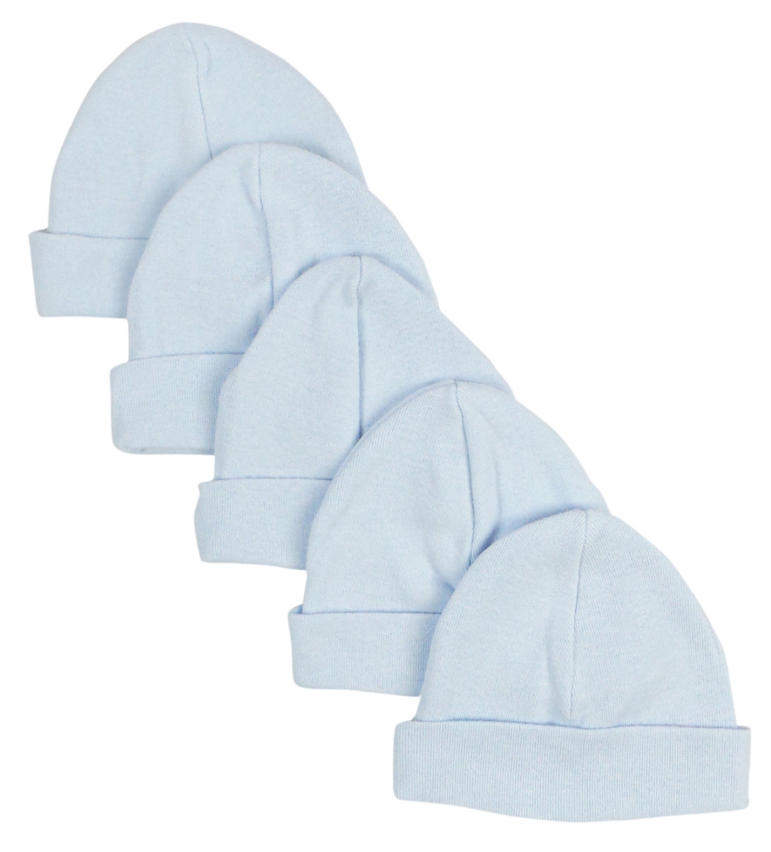 Bambini 031-BLUE-5 Baby Cap in pastel blue, pack of 5 soft cotton beanies for infants, perfect for newborns and stylish outfits.