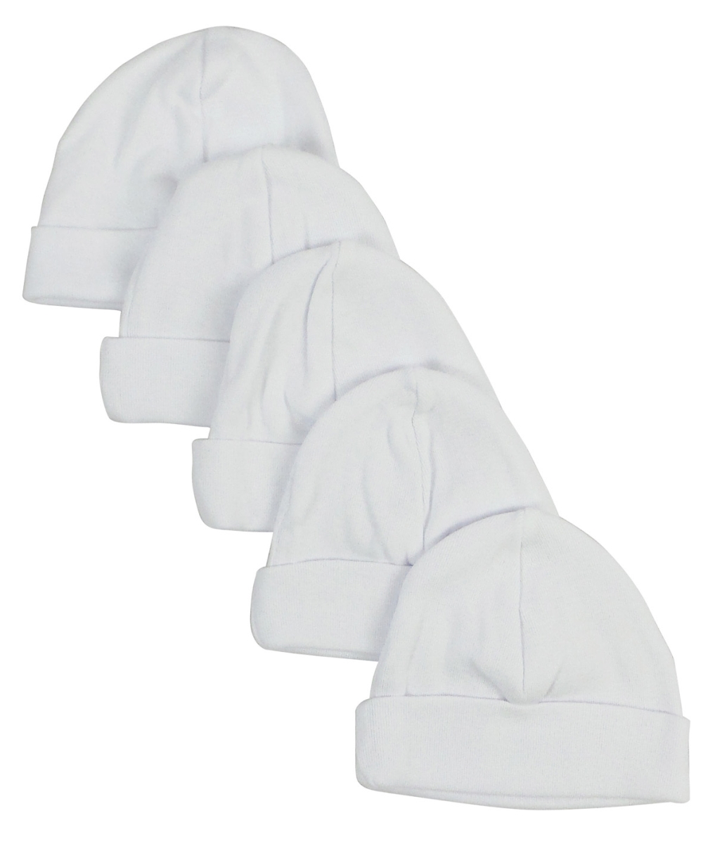 Bambini 031-WHITE-5 Baby Cap in white, soft cotton material, ideal for infants, shown in a pack of 5.