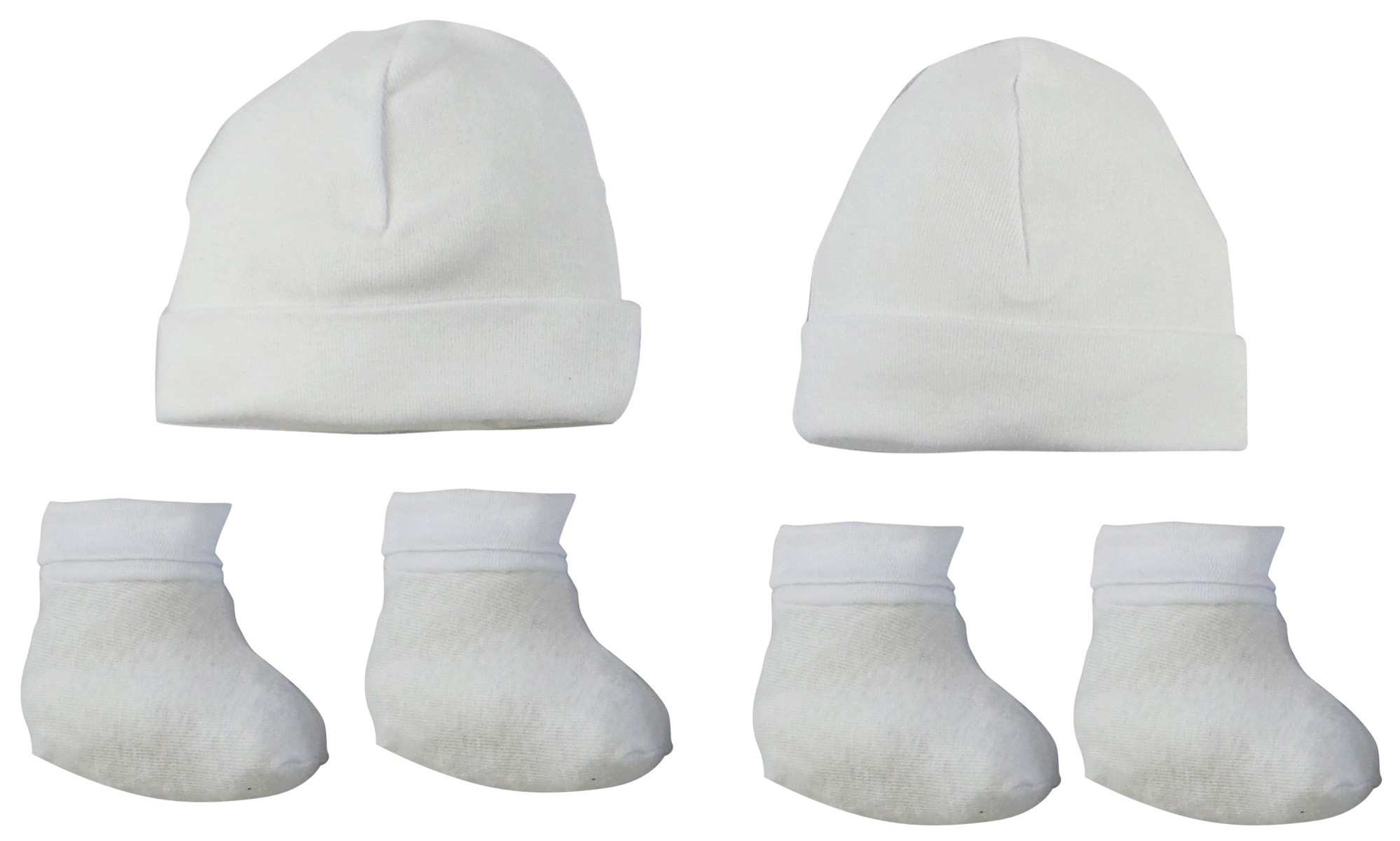 Bambini Infant Cap and Bootie Set in White, featuring a soft cotton cap and matching booties, perfect for newborns.