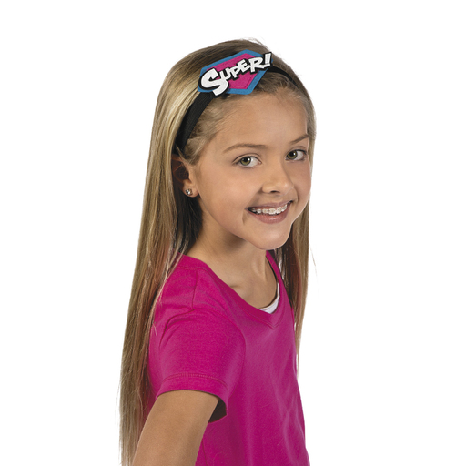 A colorful assortment of 12 superhero girl headbands featuring various designs, perfect for costume parties and imaginative play.