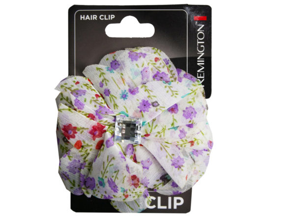 Kole Imports Floral Print Salon Clip with Gems, featuring a white base with colorful floral patterns and sparkling gems, ideal for stylish hairdos.