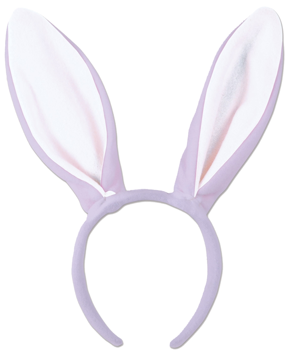 Morris Costumes Bunny Ears Lavender & White Headband featuring soft lavender and white colors with a snap-on headband for a comfortable fit.