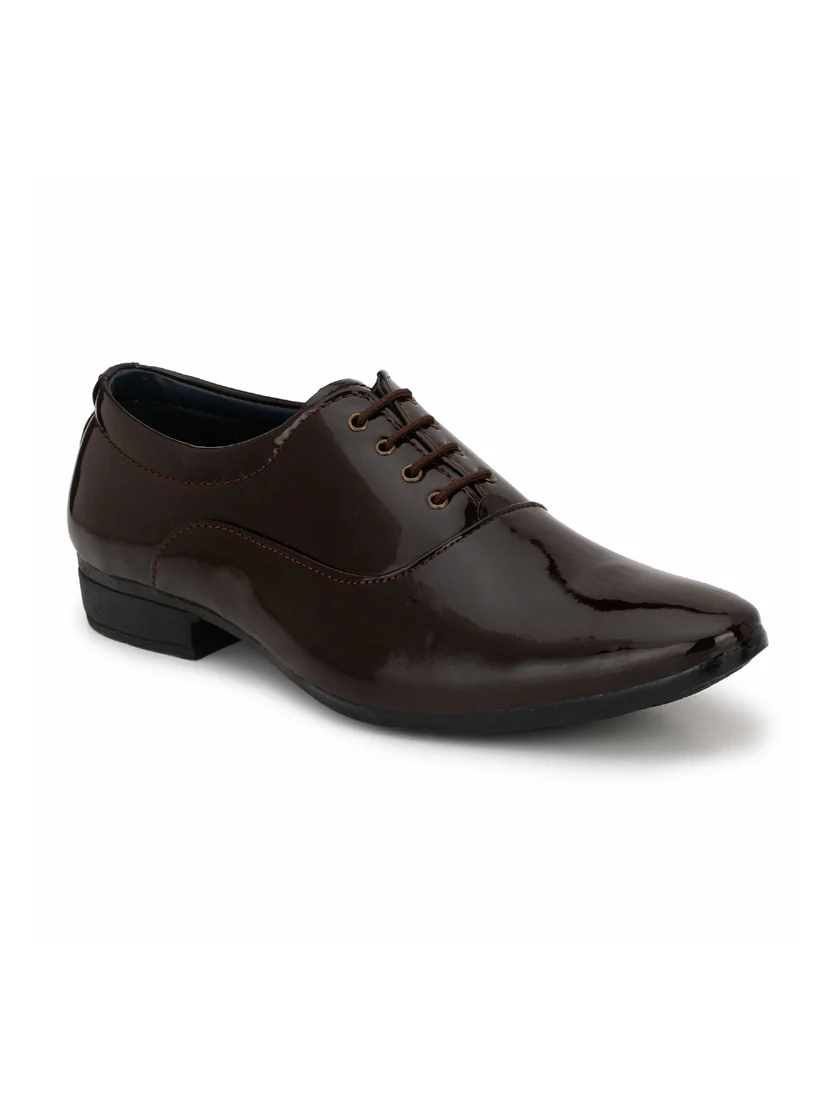 Main Brown Patent Leather Laceup Oxfords image