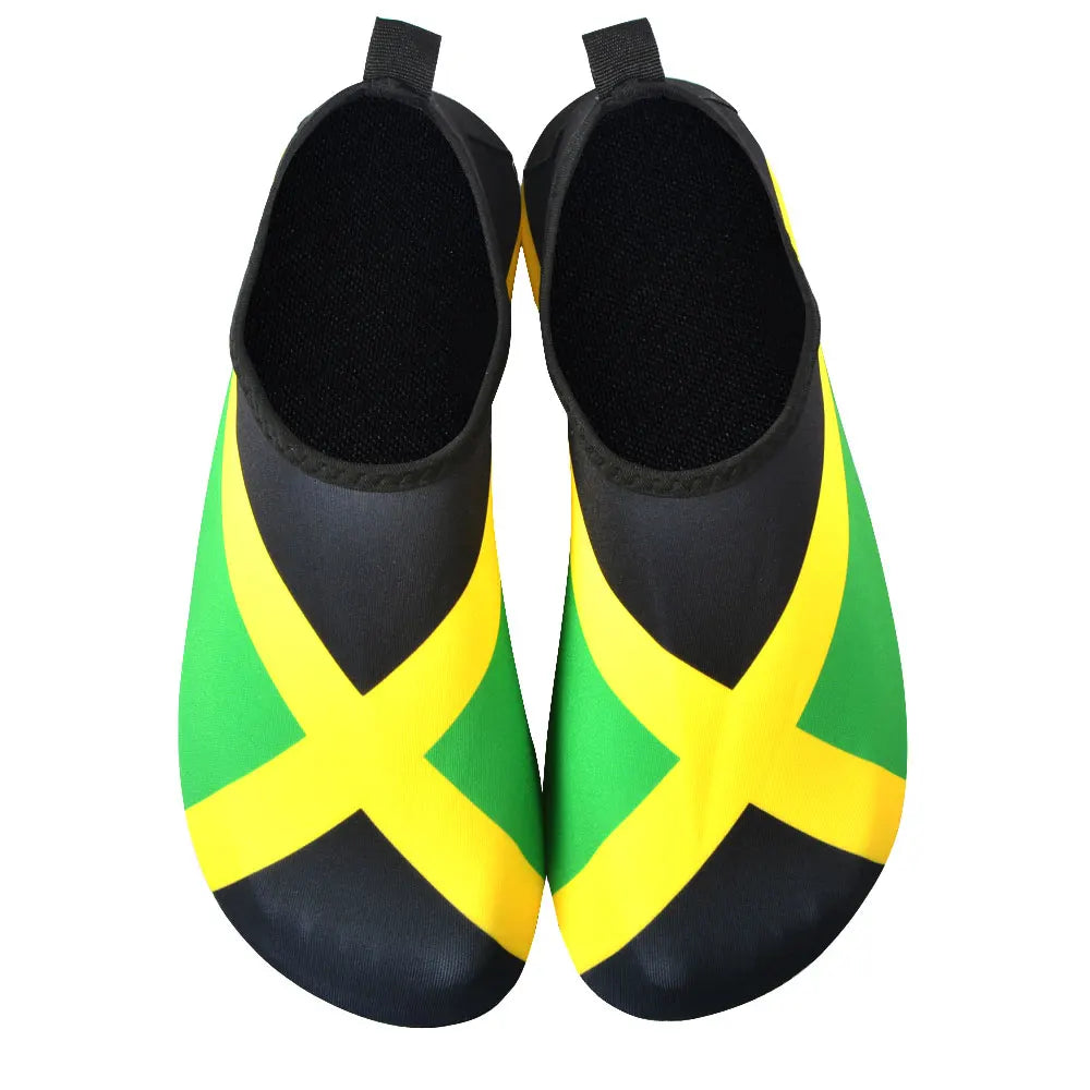 Jamaica unisex Water Shoes by Sexikinis, showcasing a stylish design with a slip-on closure, durable EVA outsole, and waterproof material, perfect for water activities.