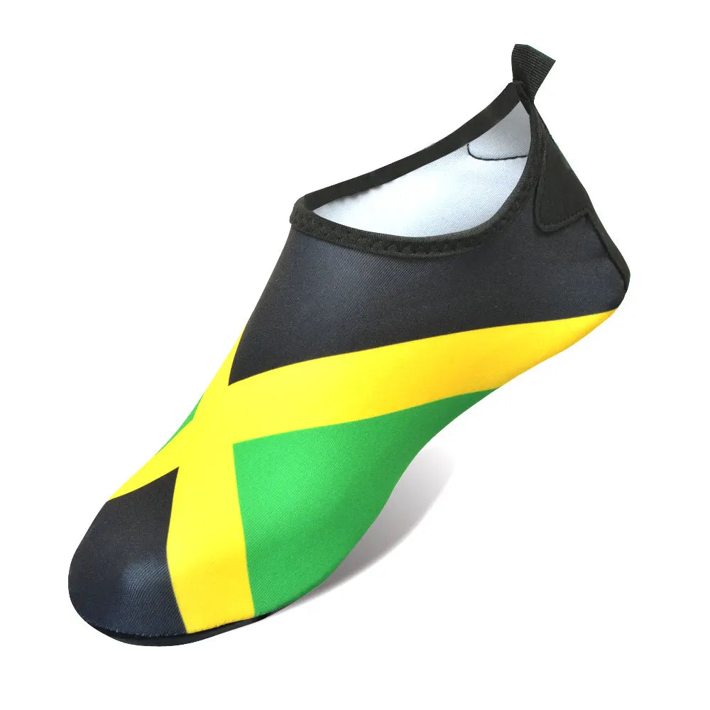 Jamaica unisex Water Shoes by Sexikinis, showcasing a stylish design with a slip-on closure, durable EVA outsole, and waterproof material, perfect for water activities.