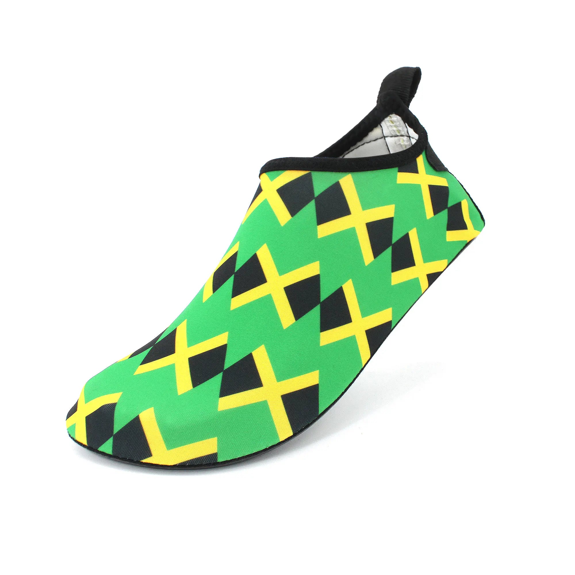 Jamaica unisex Water Shoes by Sexikinis, showcasing a stylish design with a slip-on closure, durable EVA outsole, and waterproof material, perfect for water activities.