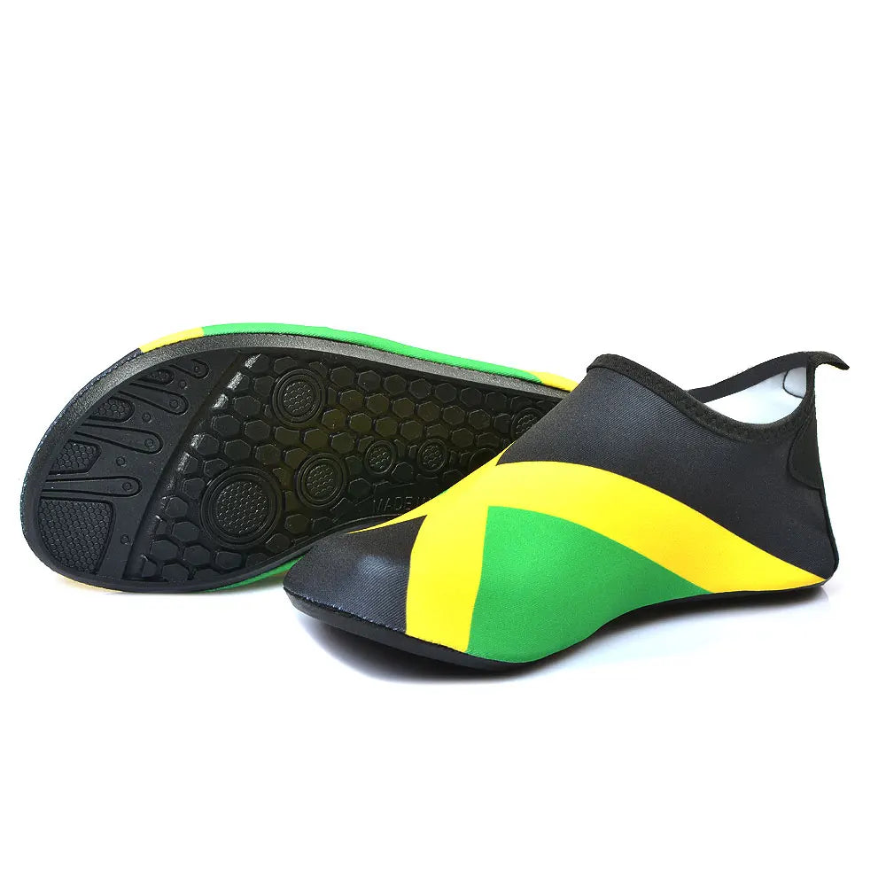 Jamaica unisex Water Shoes by Sexikinis, showcasing a stylish design with a slip-on closure, durable EVA outsole, and waterproof material, perfect for water activities.