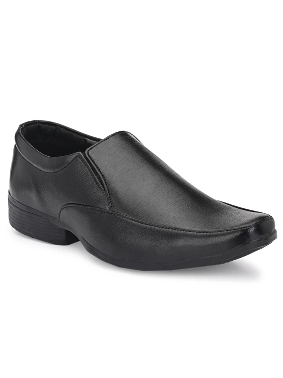 A pair of elegant Solid Slip On Formal Shoes in black, showcasing a sleek design suitable for office wear.