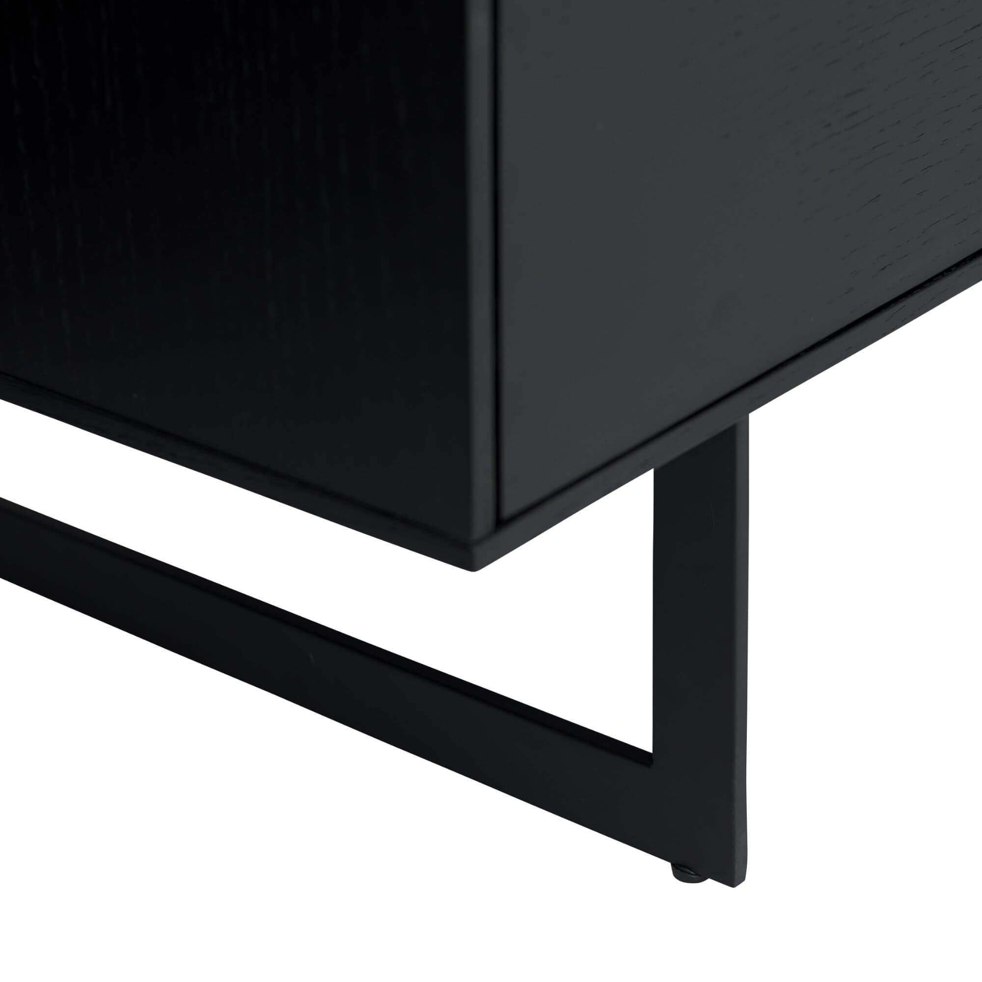 3-Door Sideboard Tokyo in Black Oak with lacquered steel legs, showcasing its modern design and storage features.