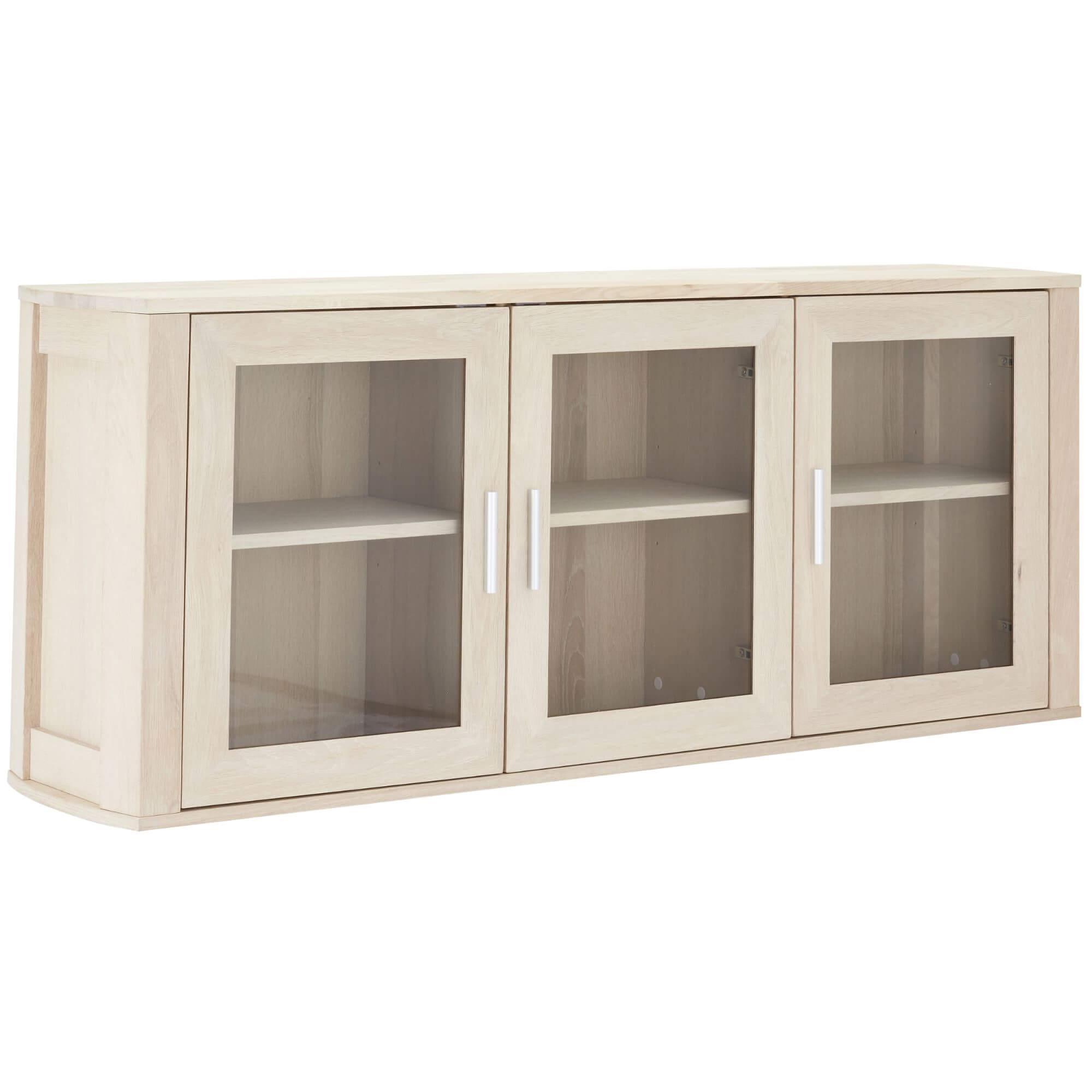 3-Door Wall Cabinet Paris in Solid Oak with white-oil finish and glass doors, showcasing elegant design and ample storage space.