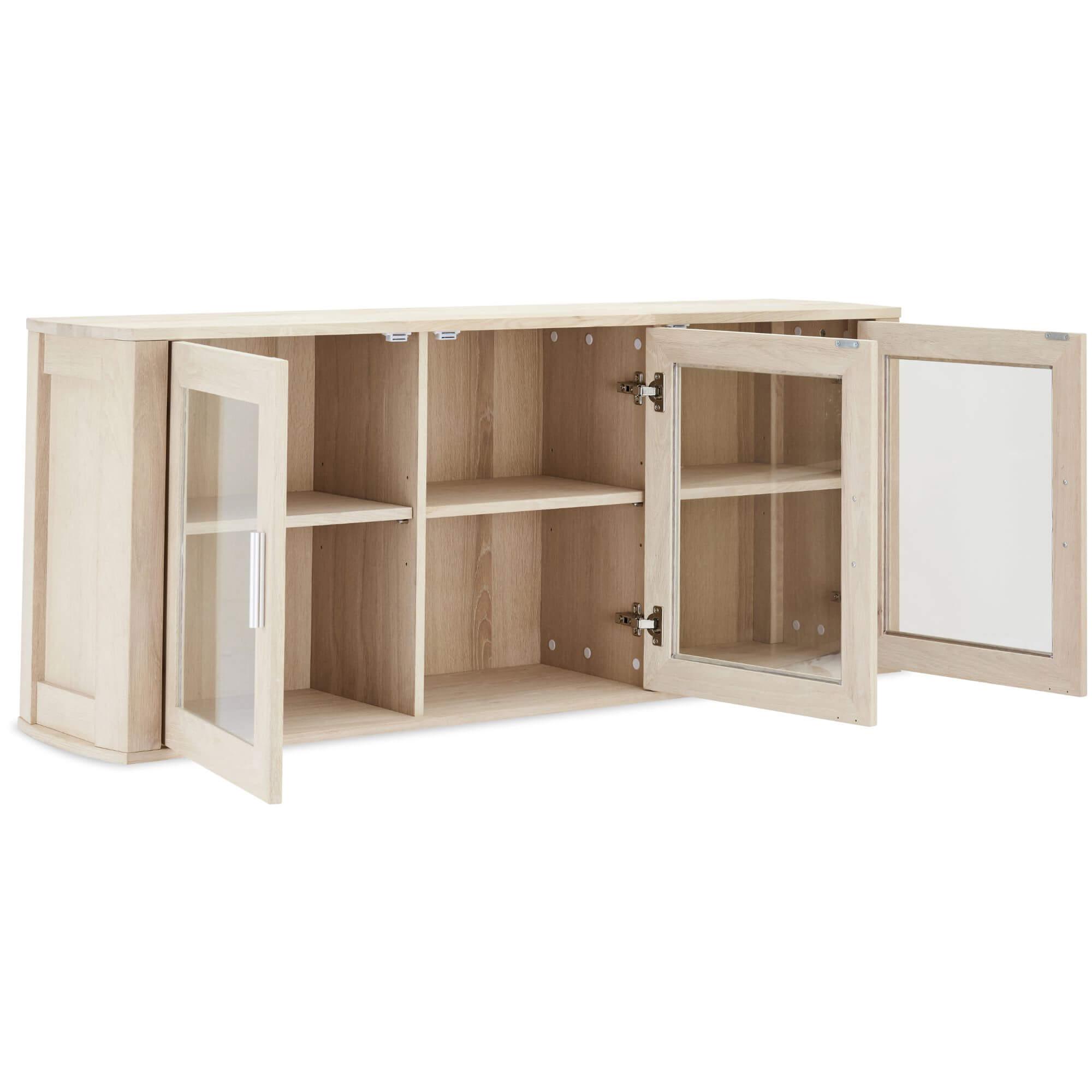 3-Door Wall Cabinet Paris in Solid Oak with white-oil finish and glass doors, showcasing elegant design and ample storage space.