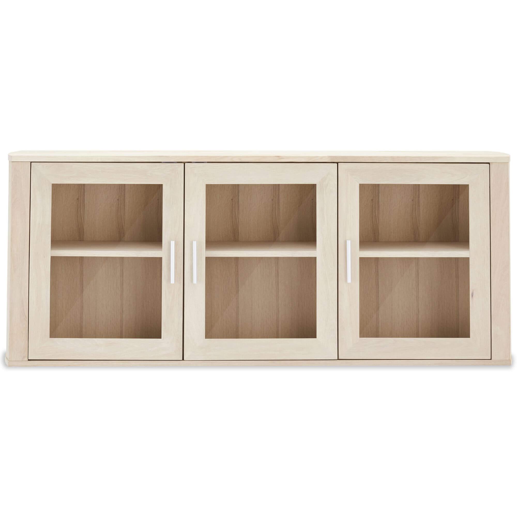 3-Door Wall Cabinet Paris in Solid Oak with white-oil finish and glass doors, showcasing elegant design and ample storage space.