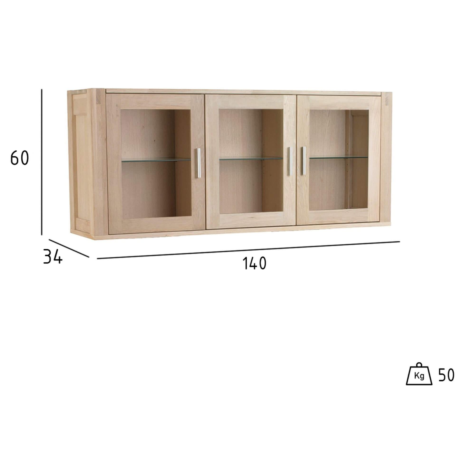 Texas Solid Oak 3-Door Wall Cabinet showcasing natural wood grain and stylish design.