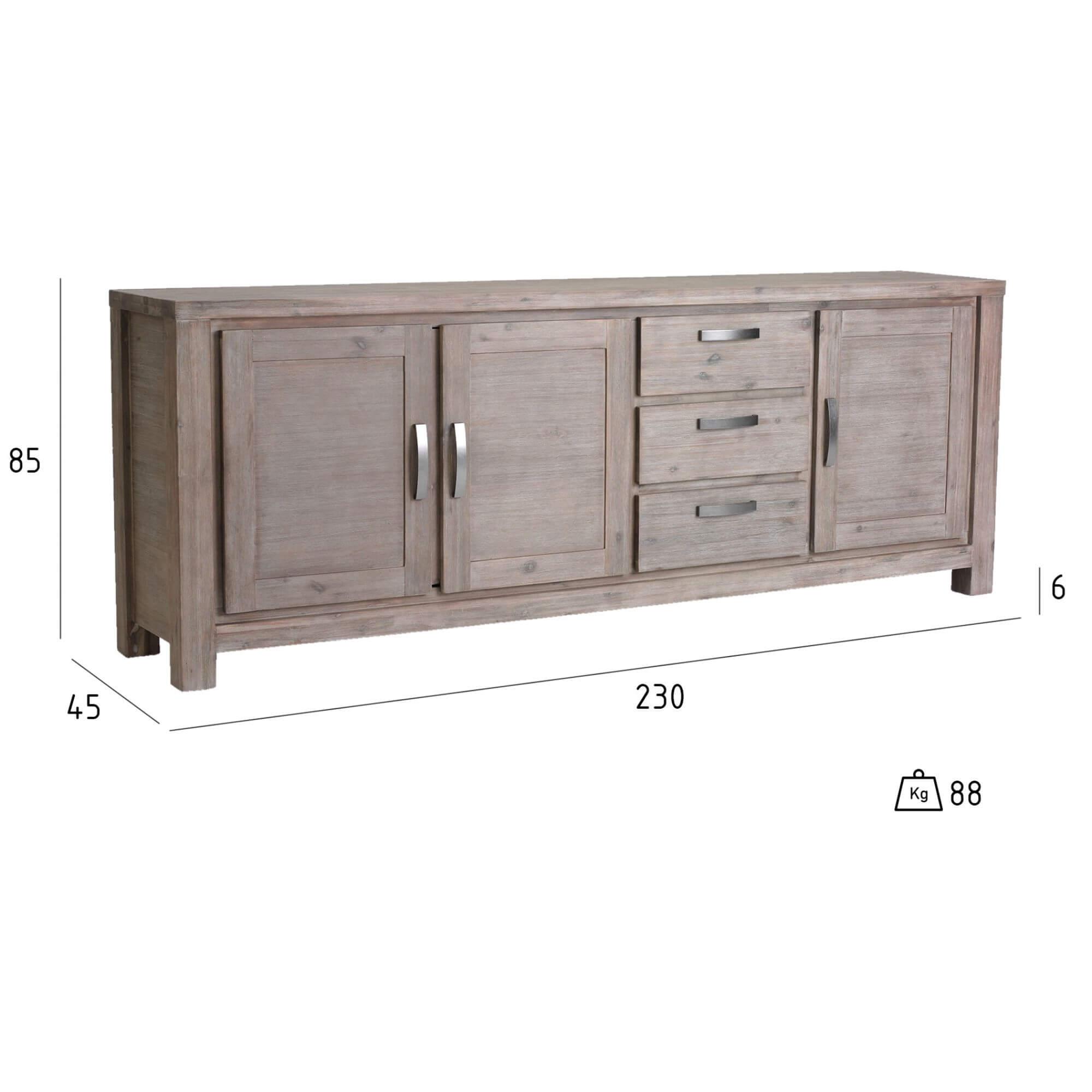 4-Door Sideboard Alaska made of solid acacia wood, featuring a sleek design with natural wood variations.