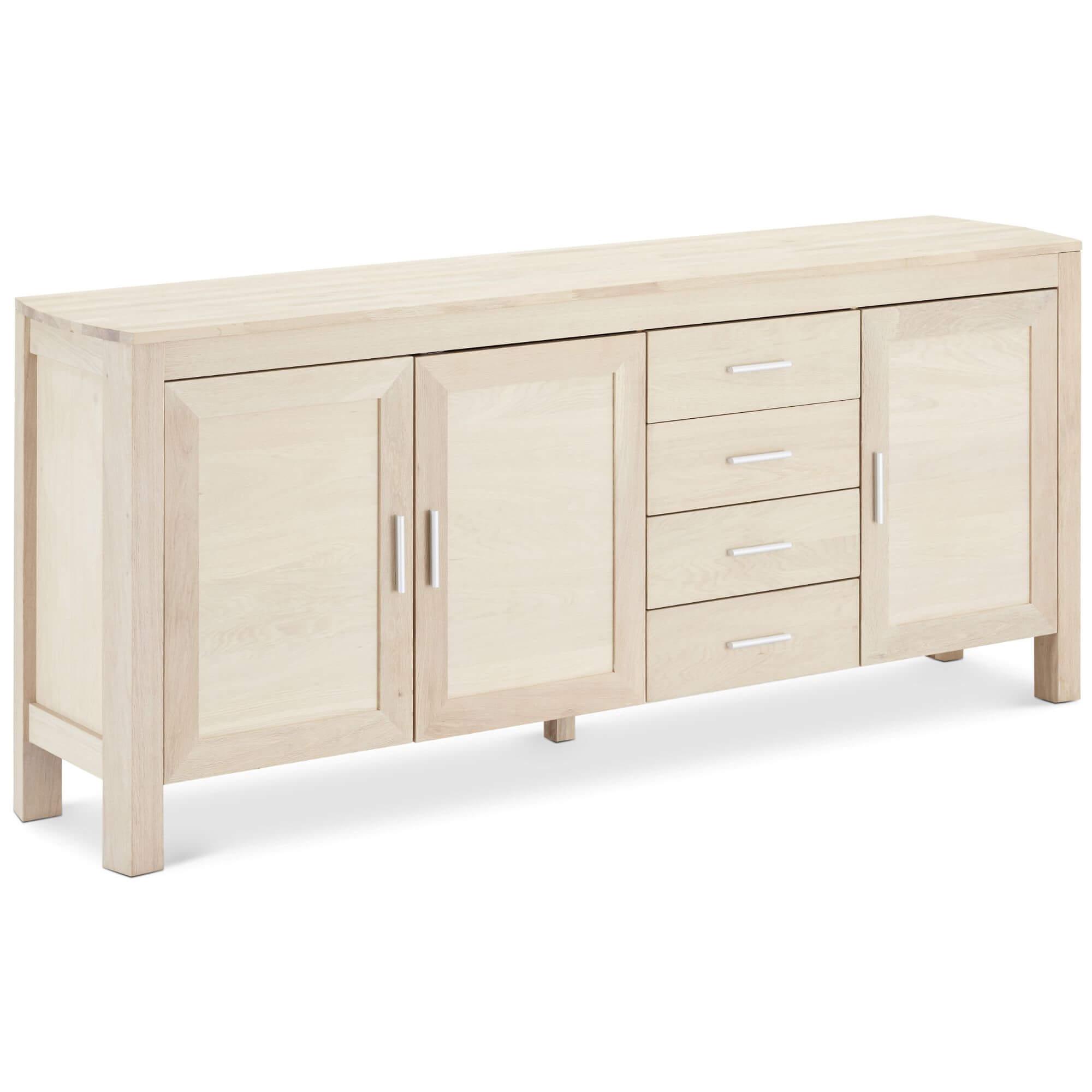 4-Door Sideboard Paris in solid oak finish showcasing minimalist design and natural wood variations.