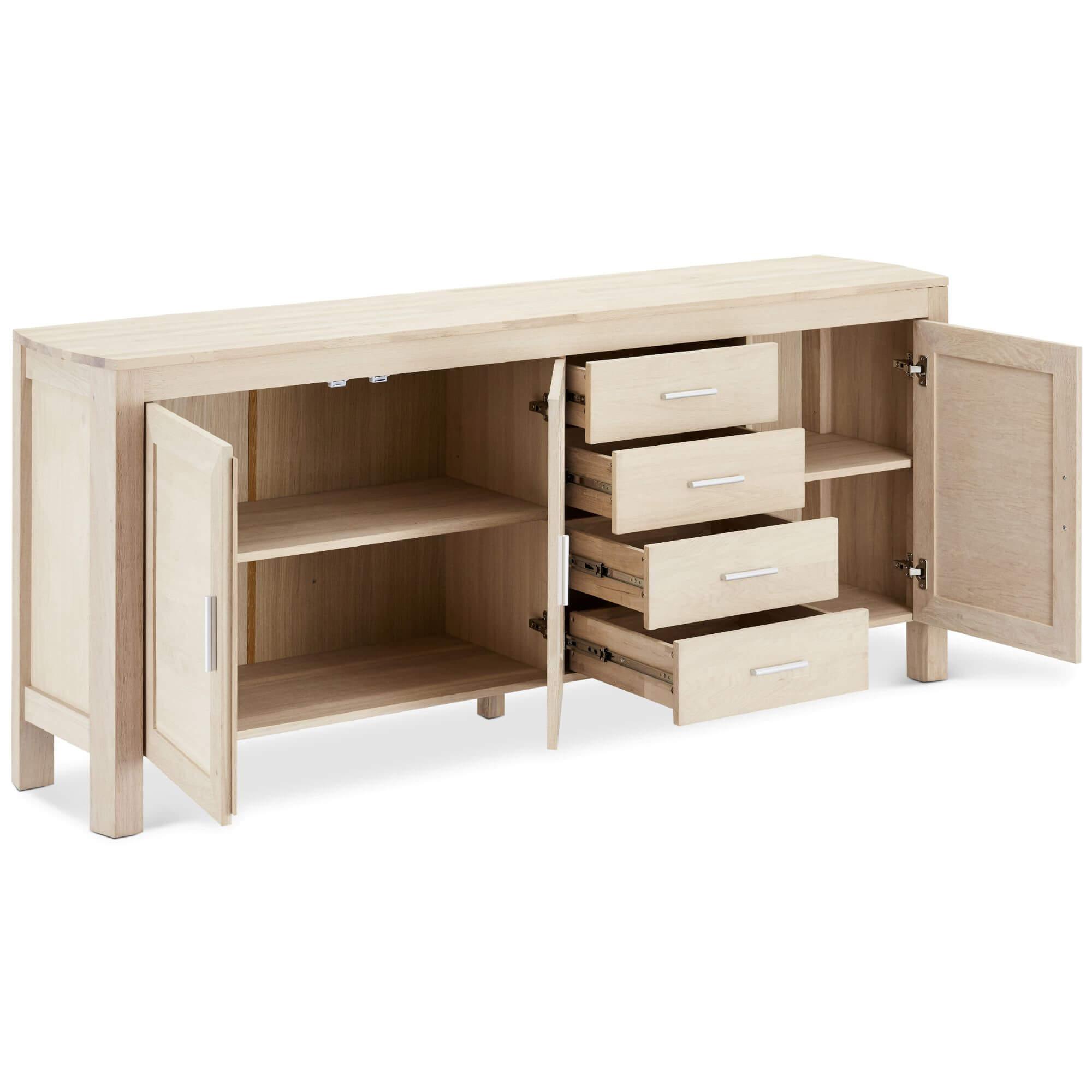 4-Door Sideboard Paris in solid oak finish showcasing minimalist design and natural wood variations.