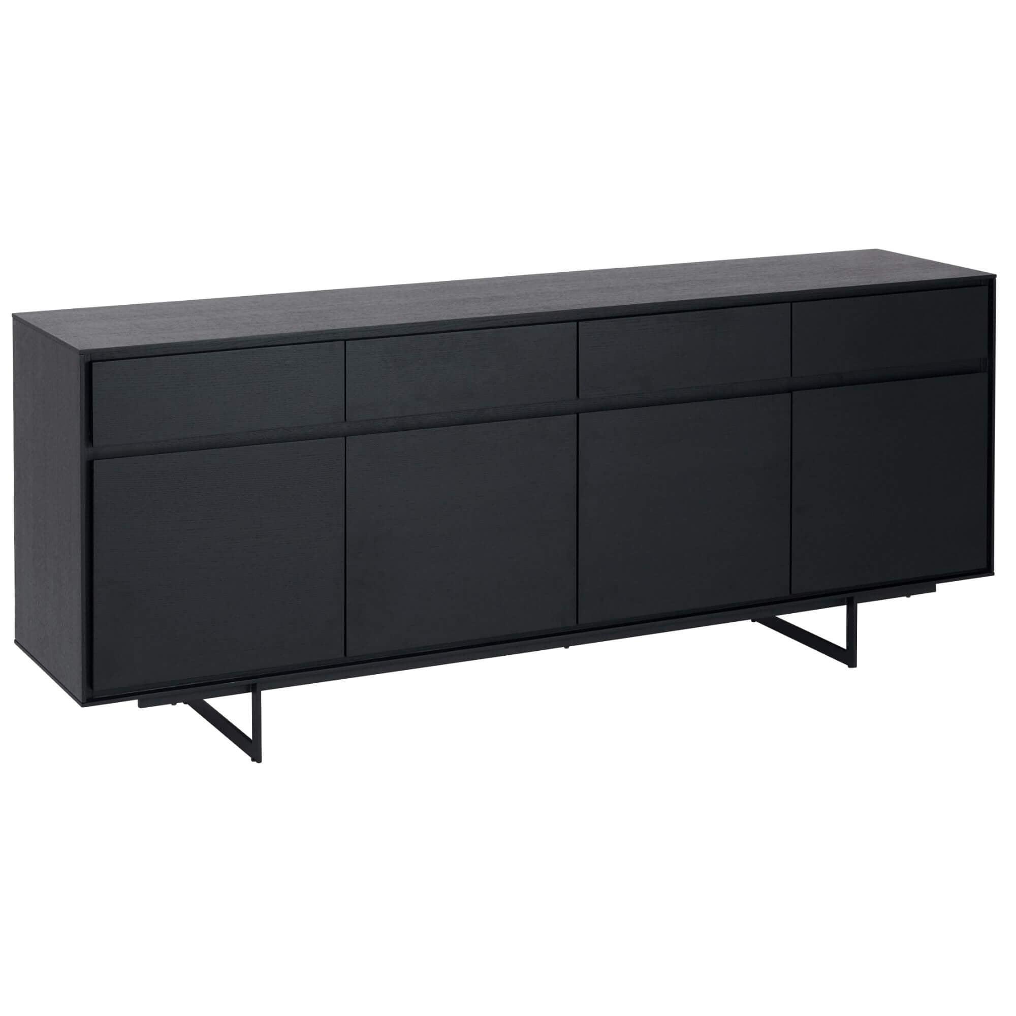 4-Door Sideboard Tokyo in Black Oak with lacquered steel legs, showcasing a modern design and soft-close technology.