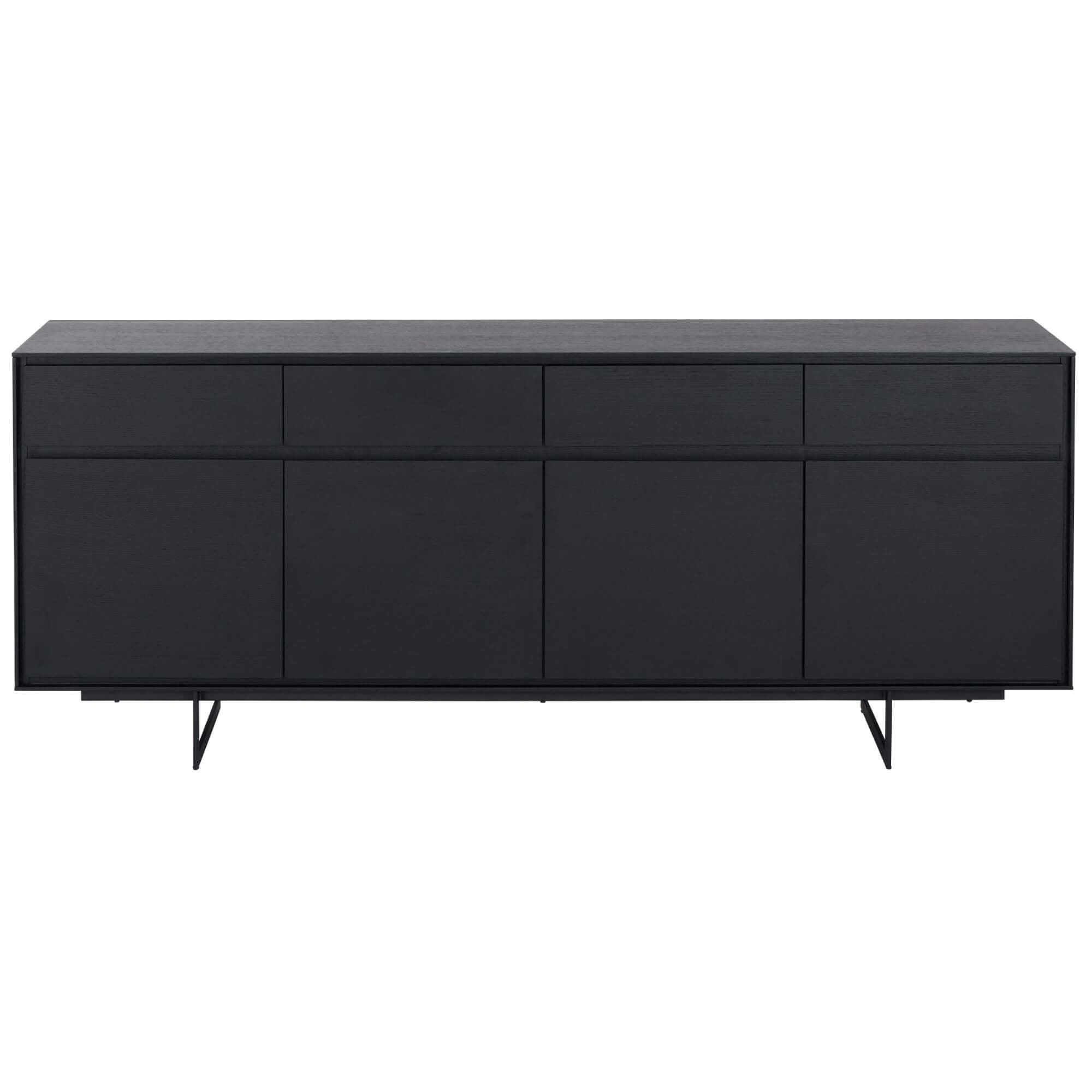 4-Door Sideboard Tokyo in Black Oak with lacquered steel legs, showcasing a modern design and soft-close technology.