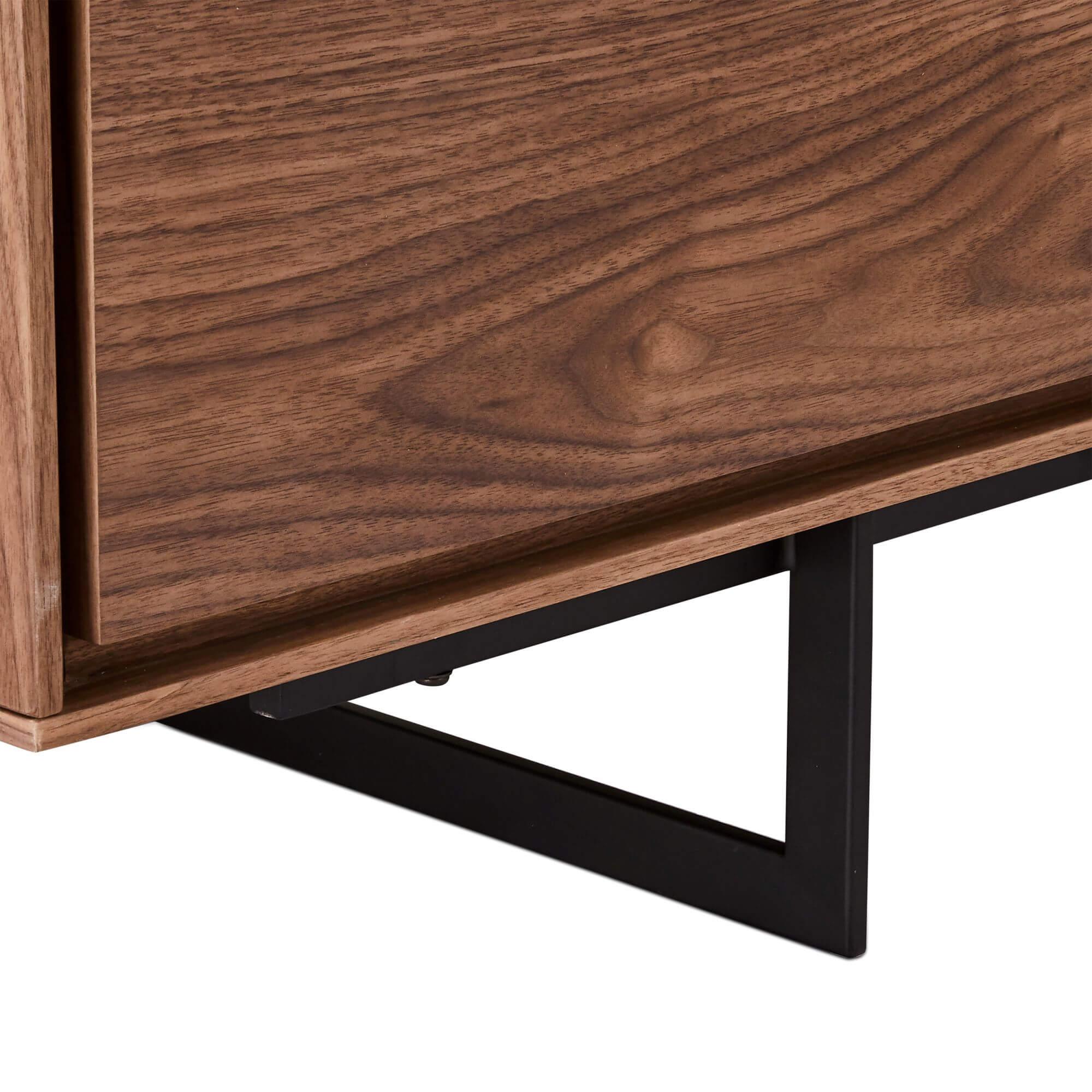 4-Door Sideboard Tokyo Walnut featuring American walnut wood and lacquered steel legs, showcasing a minimalist design with soft-closing doors.