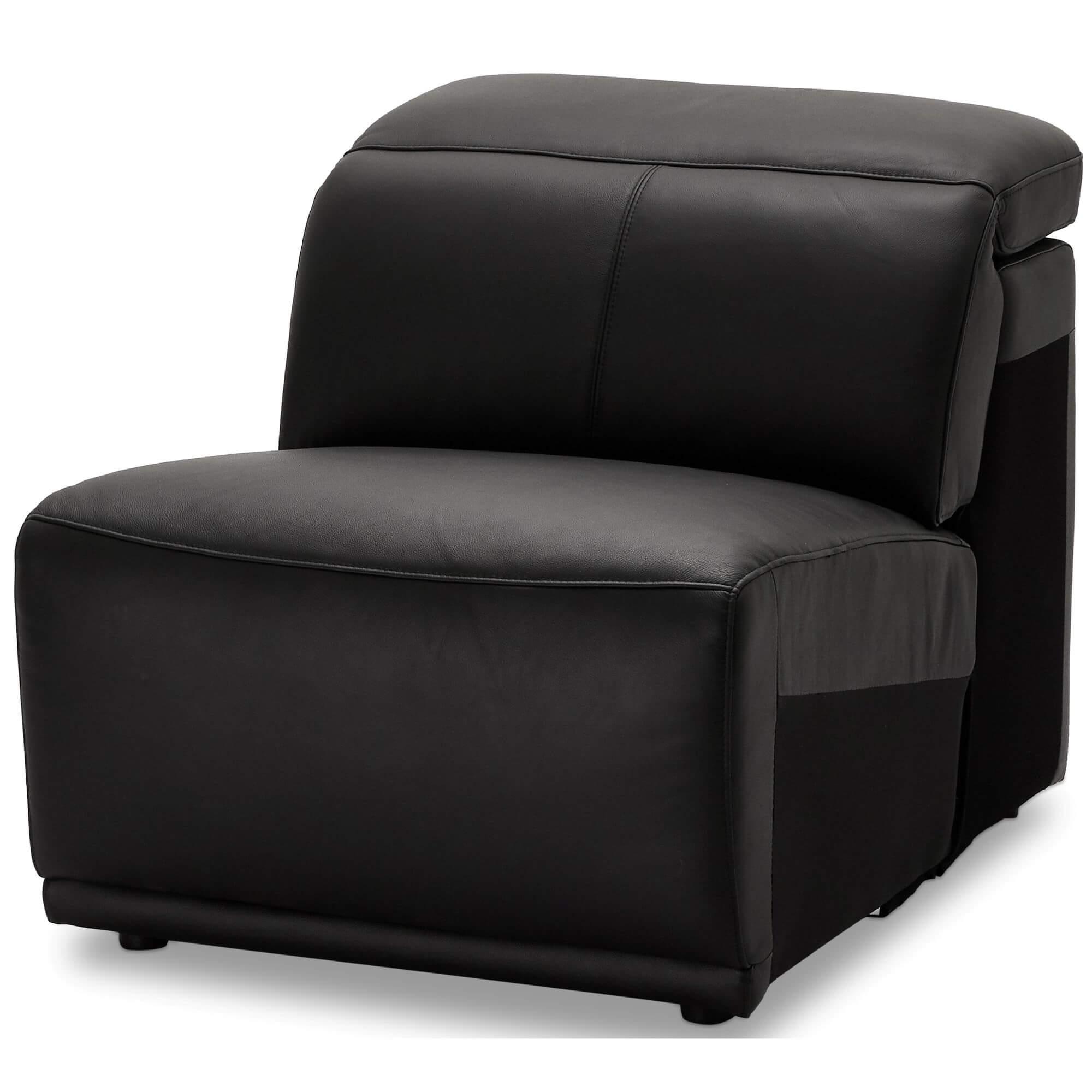 Armless sofa module in black leather, showcasing modern design and rich foam padding.