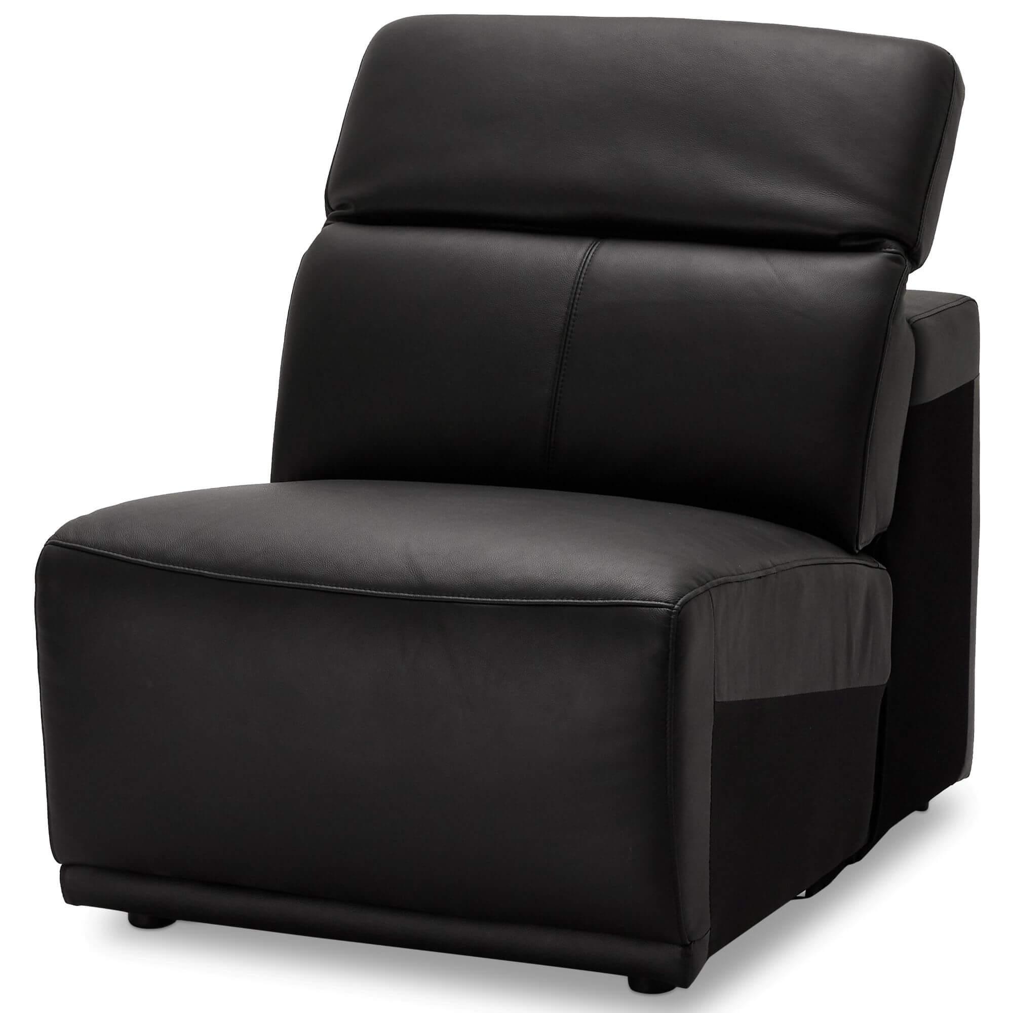 Armless sofa module in black leather, showcasing modern design and rich foam padding.