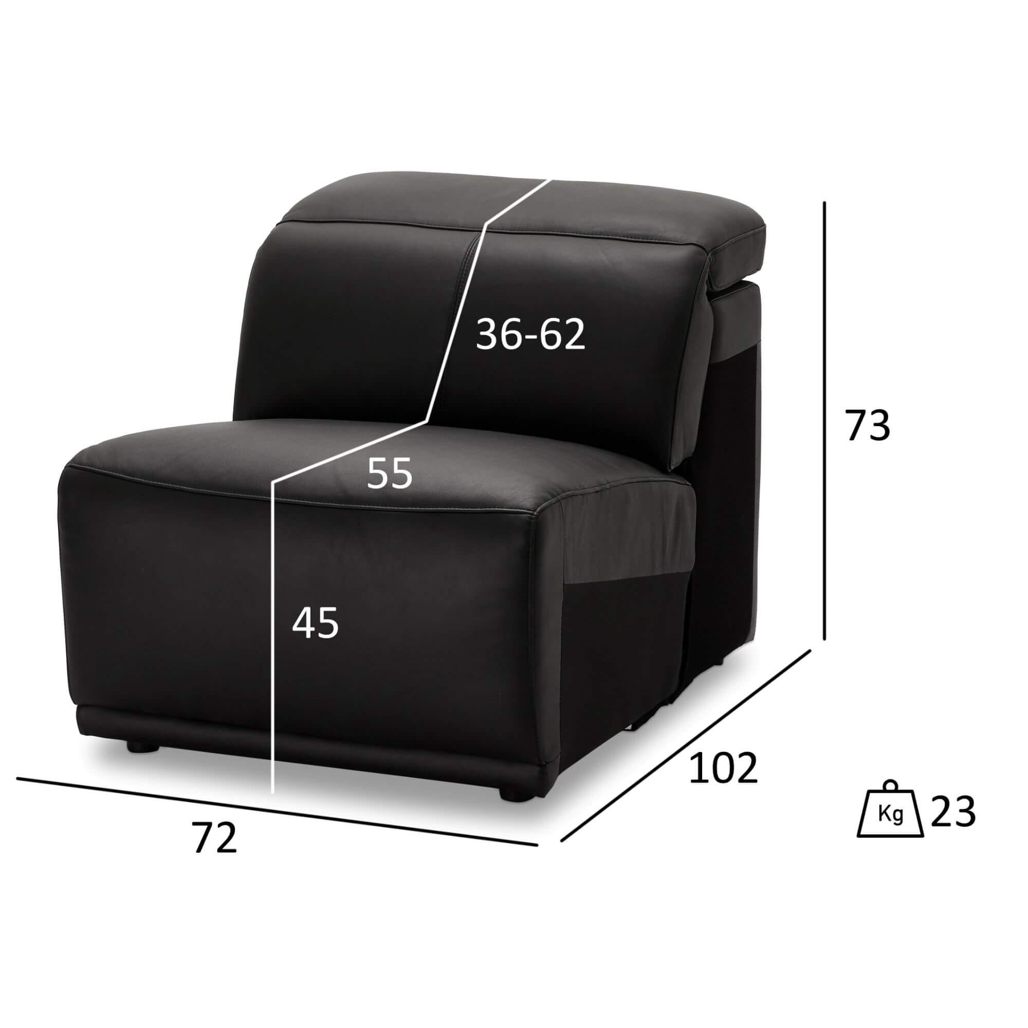 Armless sofa module in black leather, showcasing modern design and rich foam padding.