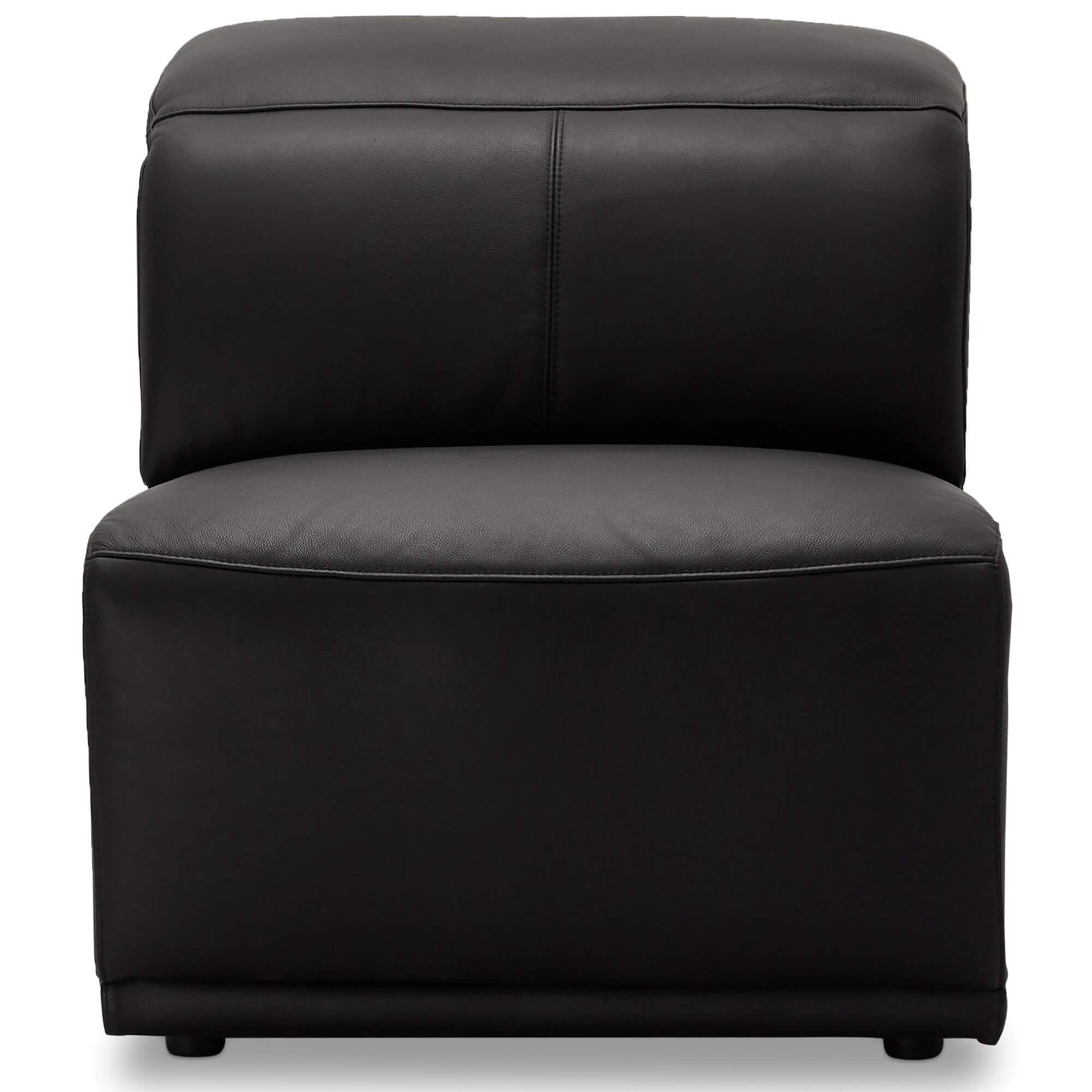 Armless sofa module in black leather, showcasing modern design and rich foam padding.