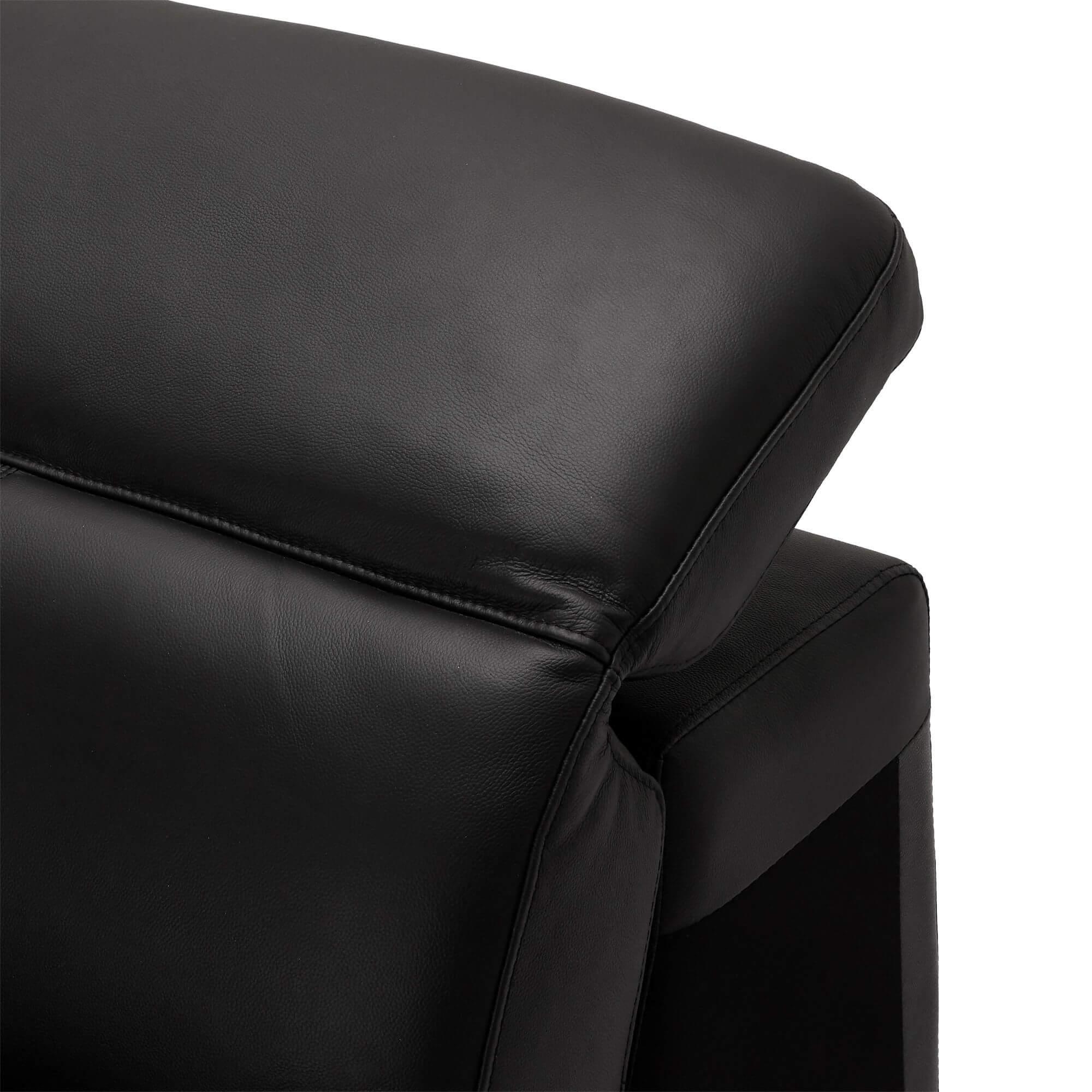 Armless sofa module in black leather, showcasing modern design and rich foam padding.