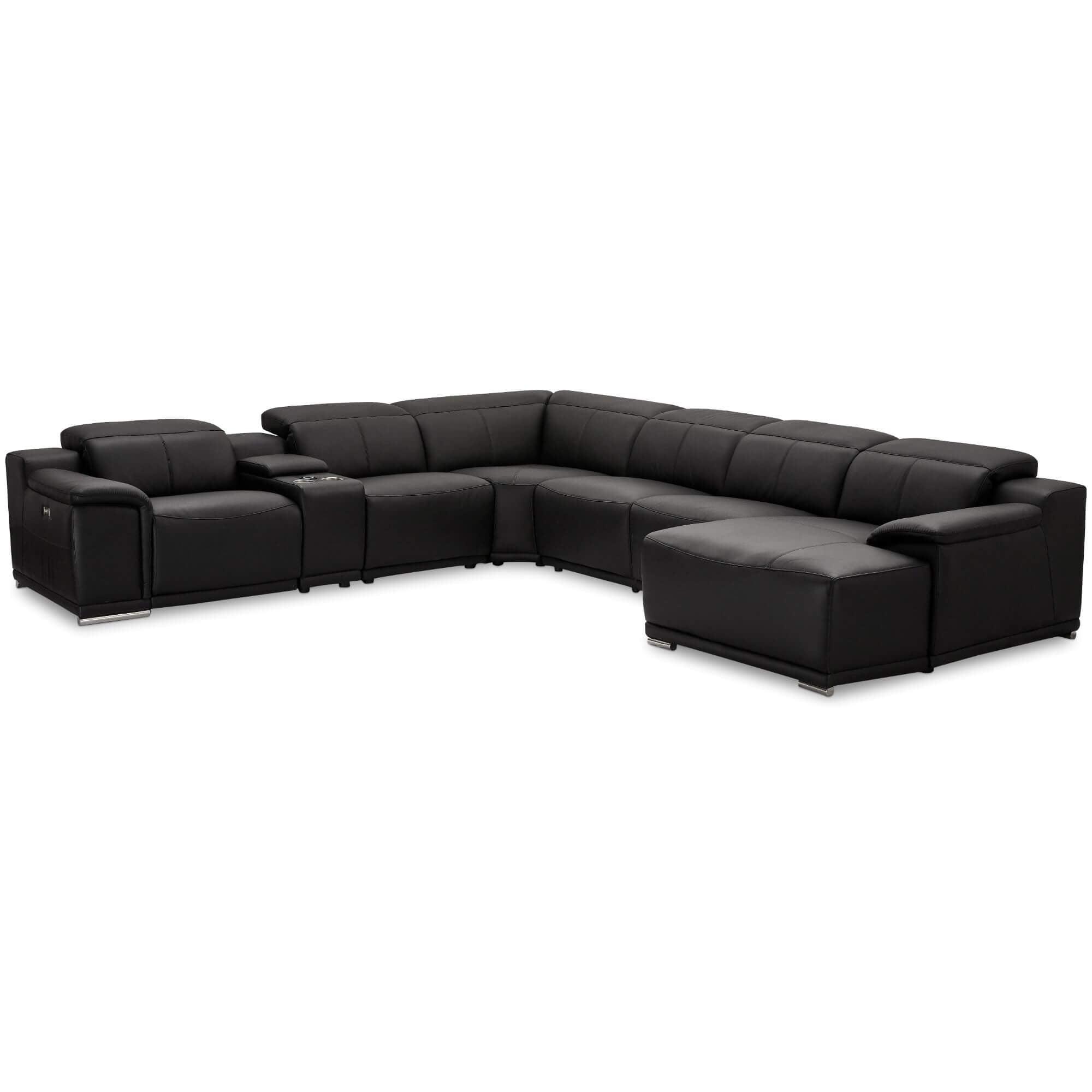 Armless sofa module in black leather, showcasing modern design and rich foam padding.