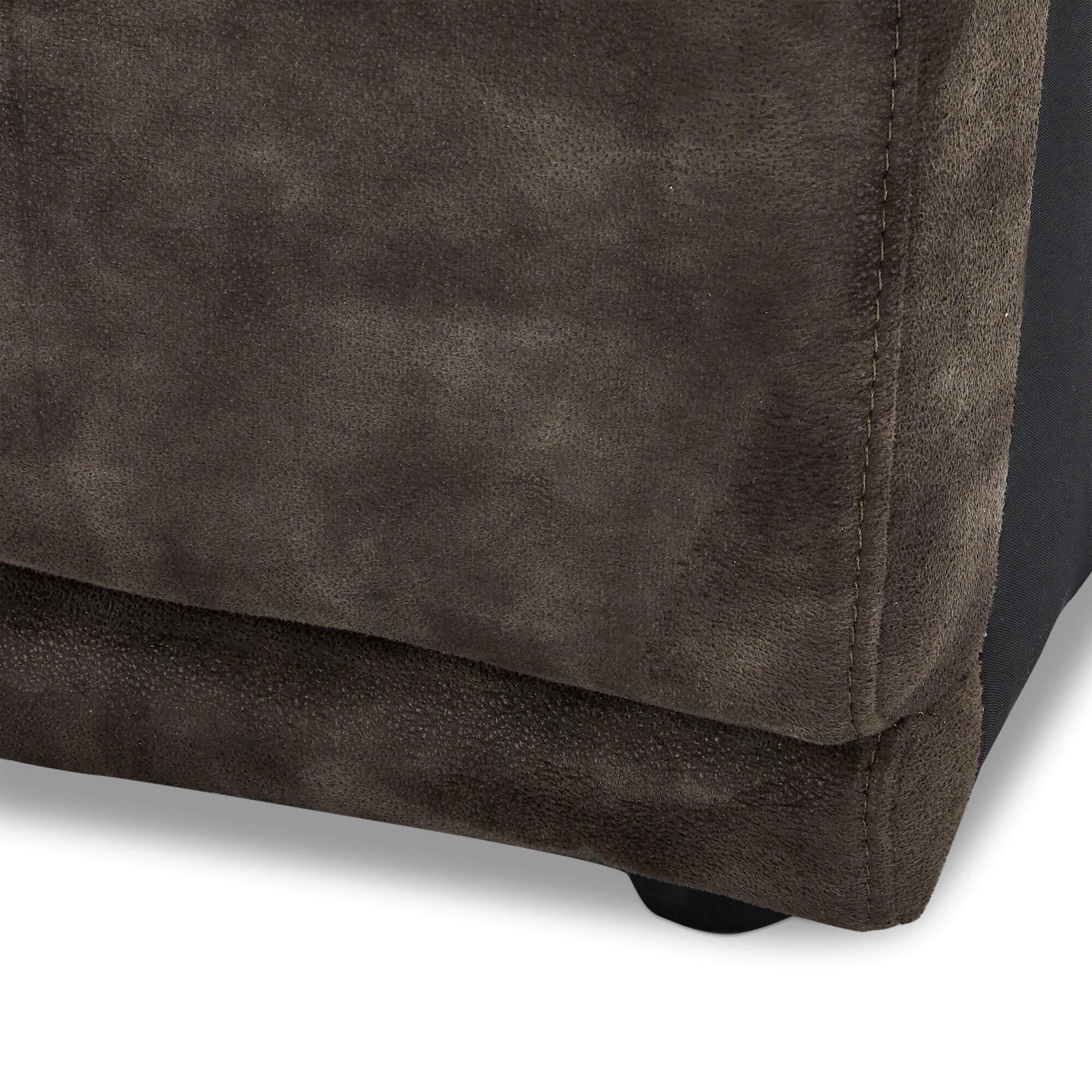 Armless sofa module in rich brown fabric, showcasing its sleek design and dense foam padding.