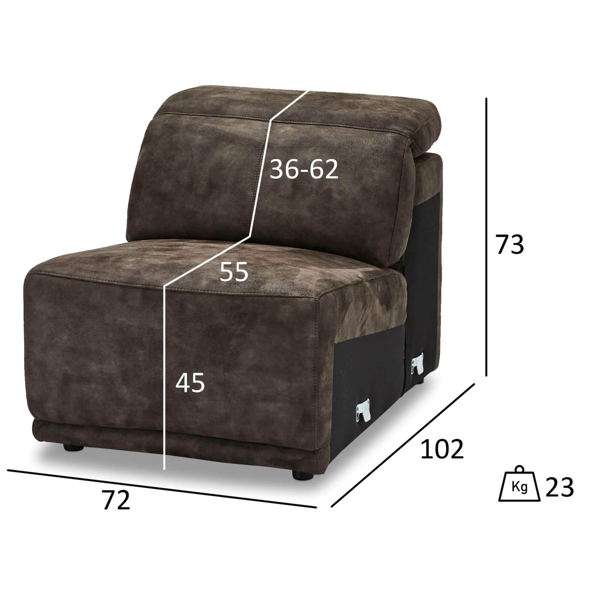 Armless sofa module in rich brown fabric, showcasing its sleek design and dense foam padding.