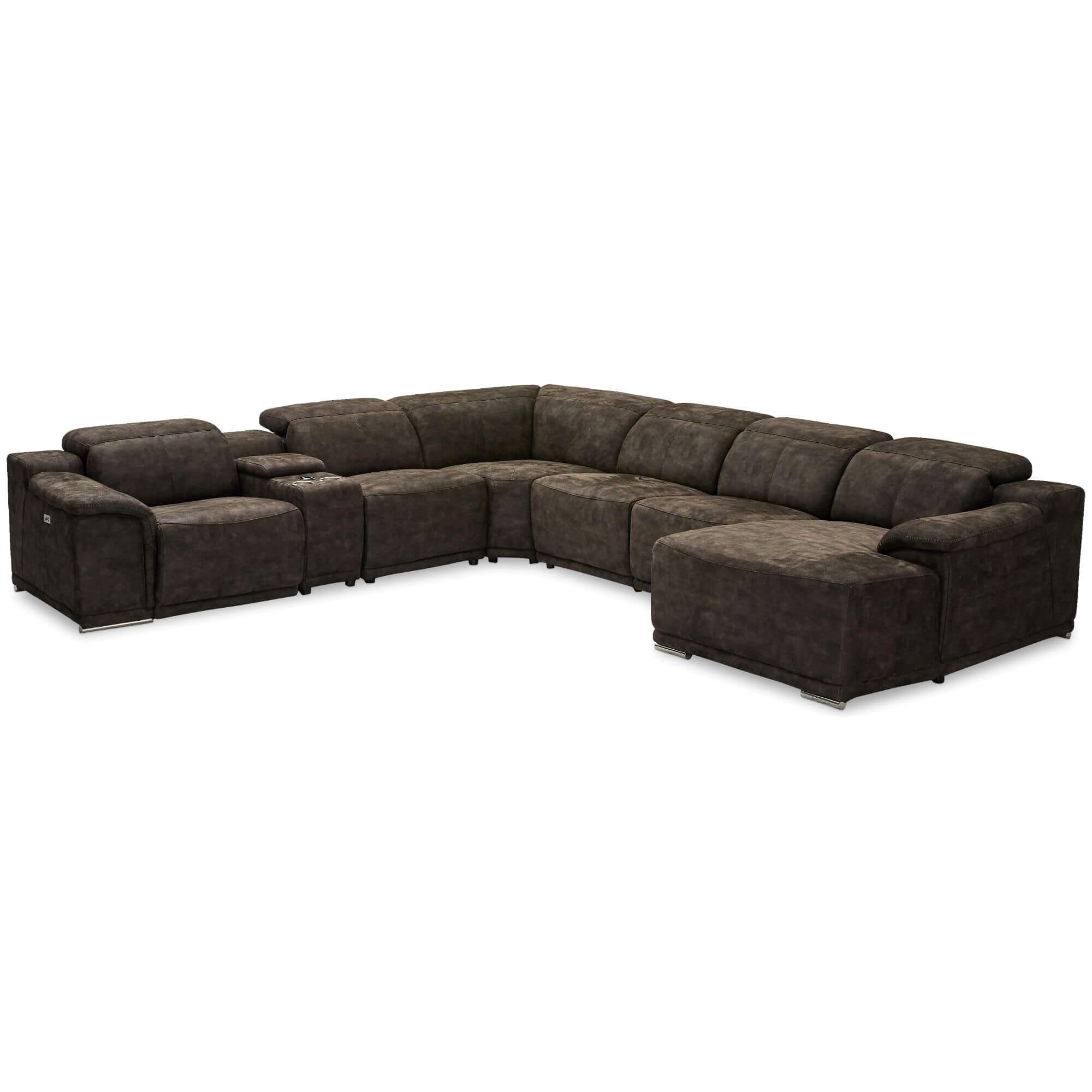 Armless sofa module in rich brown fabric, showcasing its sleek design and dense foam padding.