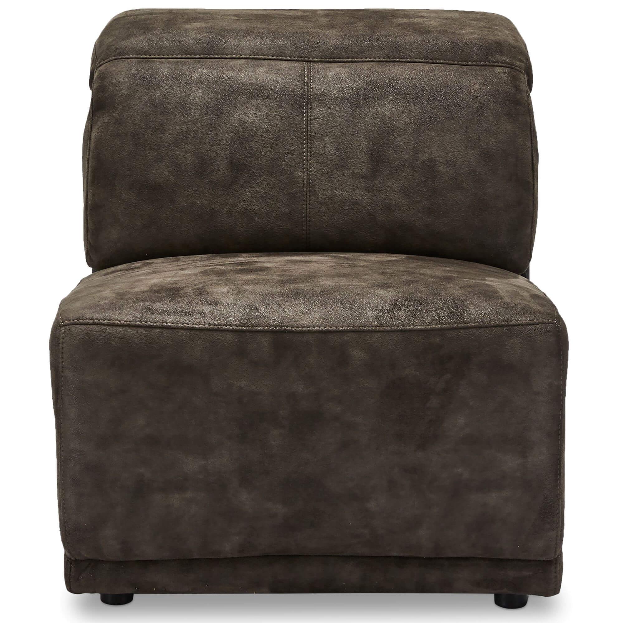 Armless sofa module in rich brown fabric, showcasing its sleek design and dense foam padding.