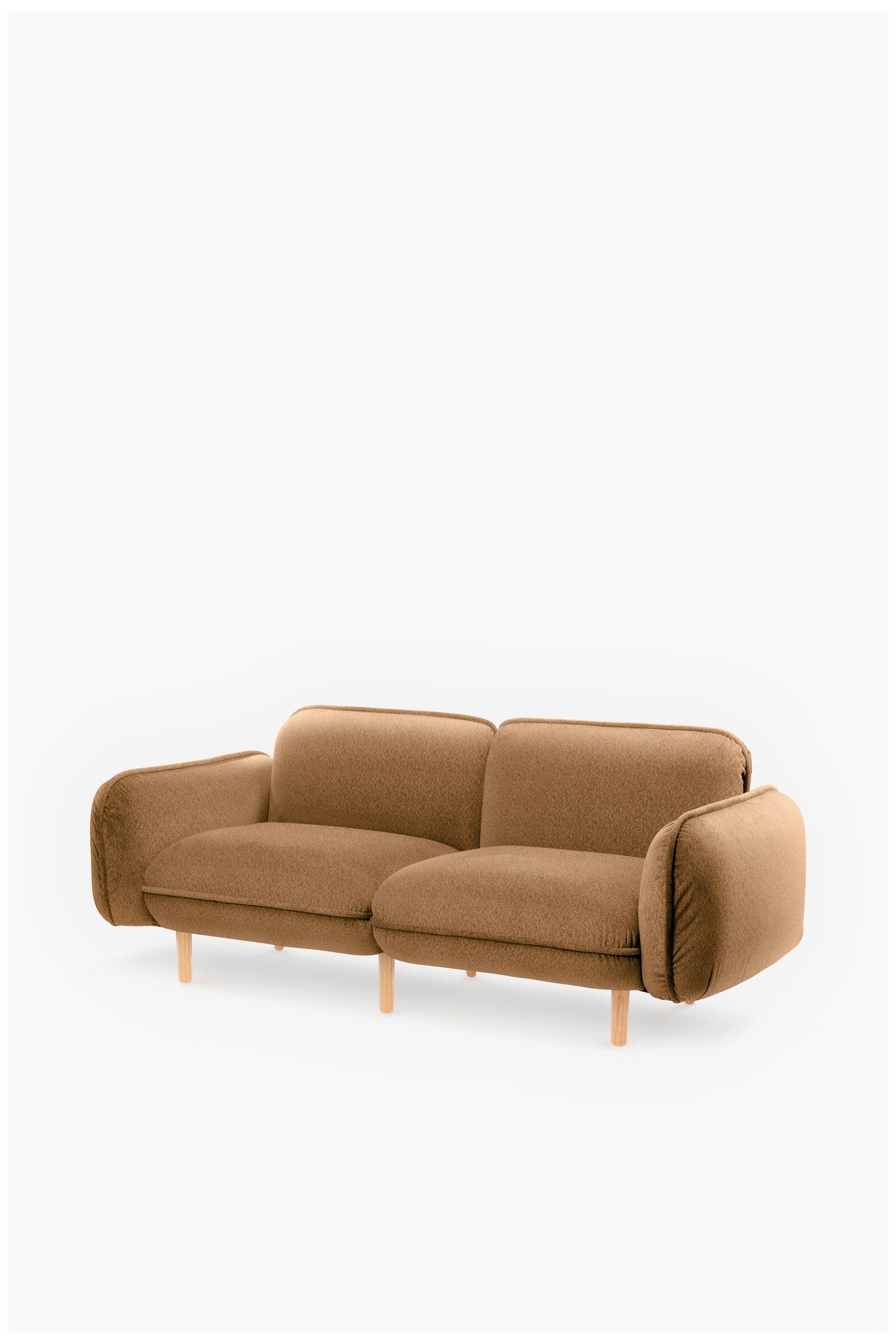 Bean modular sofa with rounded corners, elegant wooden legs, and soft pleated velour fabric in five color options.