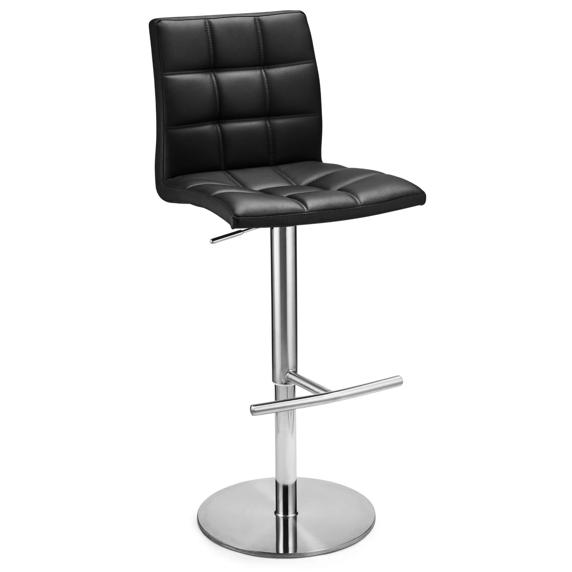 Stylish Black Bar Chairs Alena with shiny silver metal base and soft rounded edges, perfect for kitchen or bar settings.