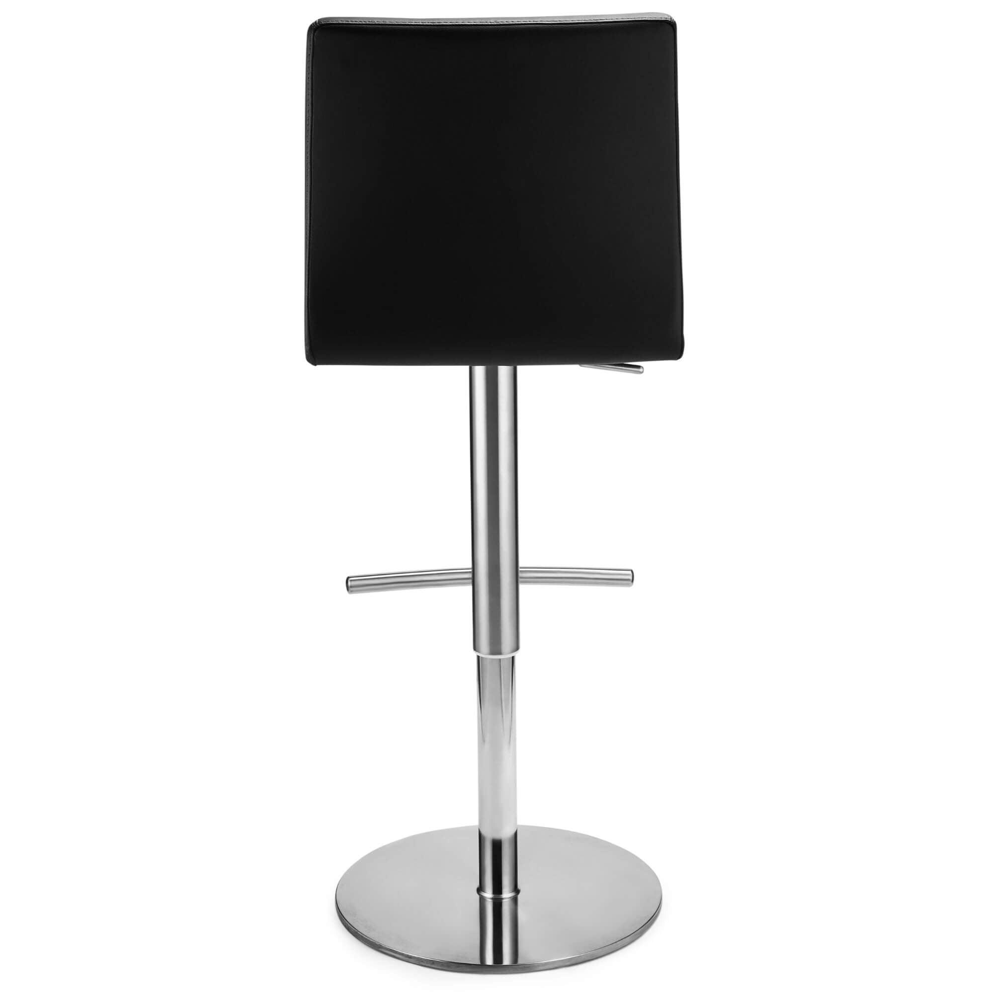 Stylish Black Bar Chairs Alena with shiny silver metal base and soft rounded edges, perfect for kitchen or bar settings.