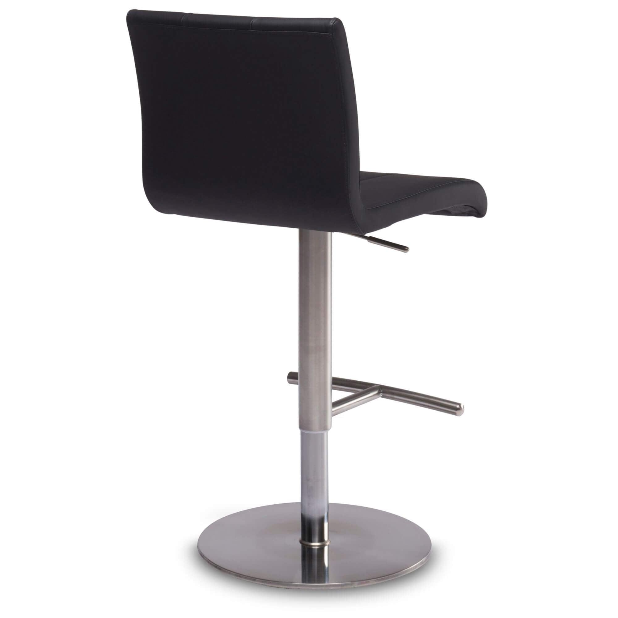 Stylish Black Bar Chairs Nikola with solid silver base and black faux leather upholstery, perfect for modern interiors.