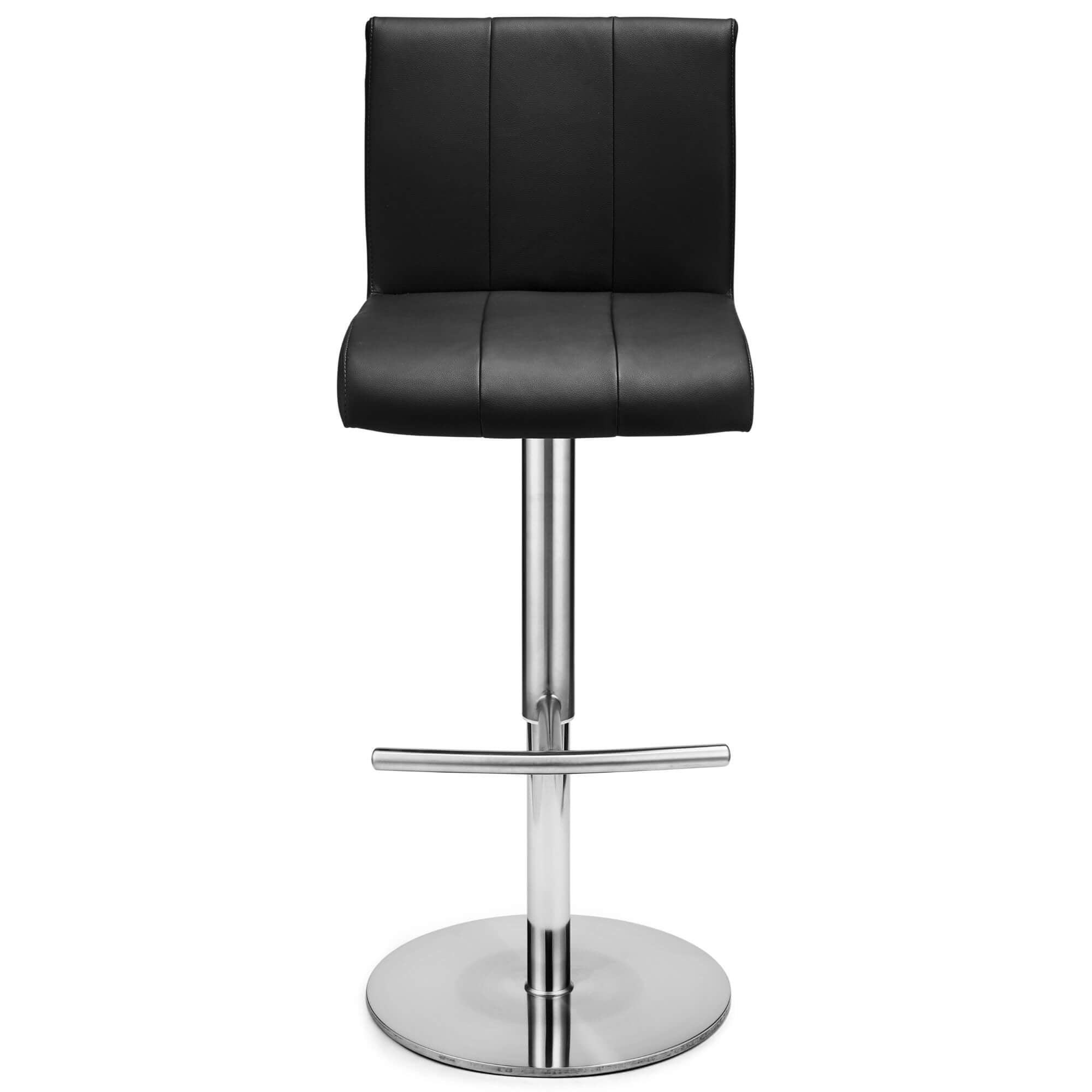 Stylish Black Bar Chairs Nikola with solid silver base and black faux leather upholstery, perfect for modern interiors.