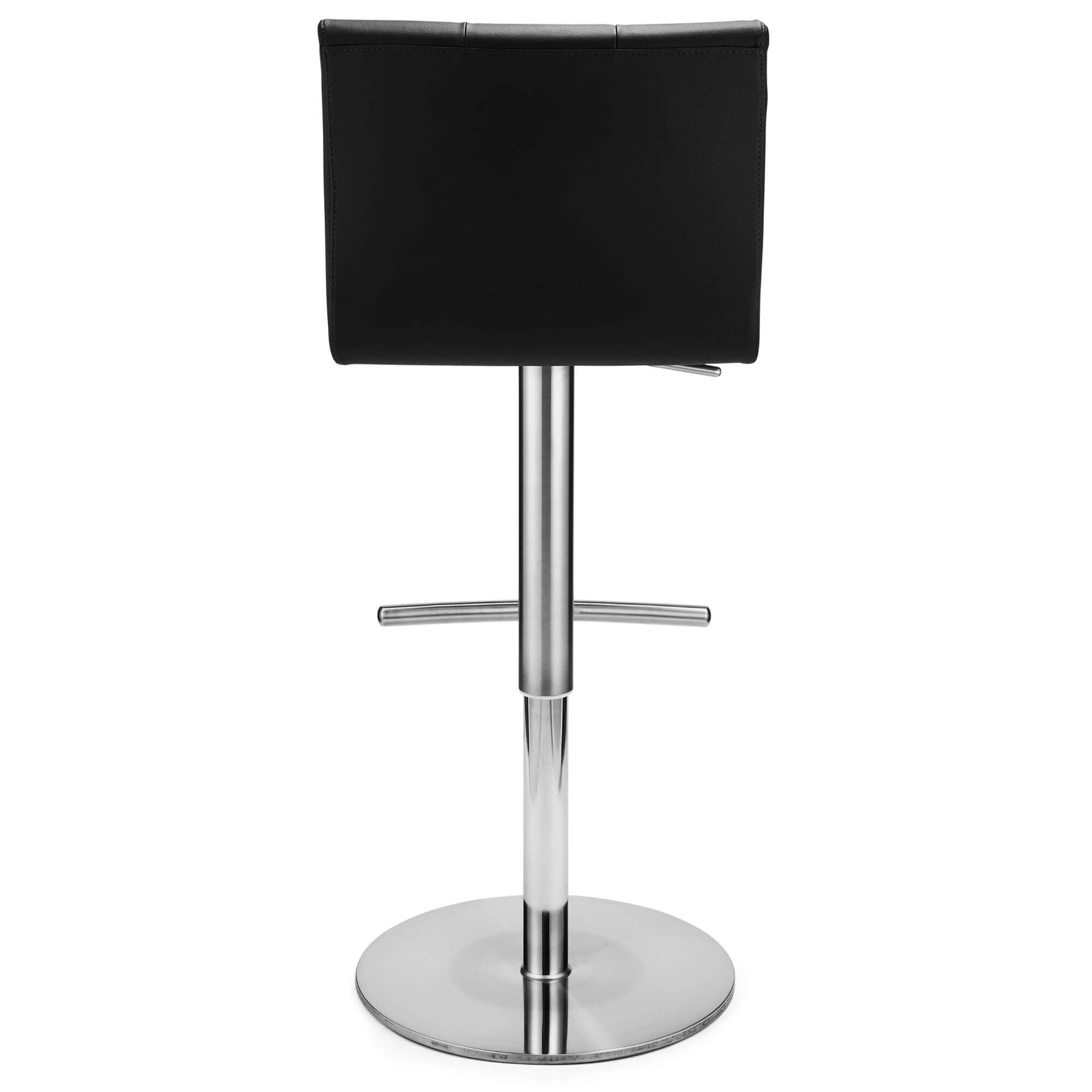 Stylish Black Bar Chairs Nikola with solid silver base and black faux leather upholstery, perfect for modern interiors.