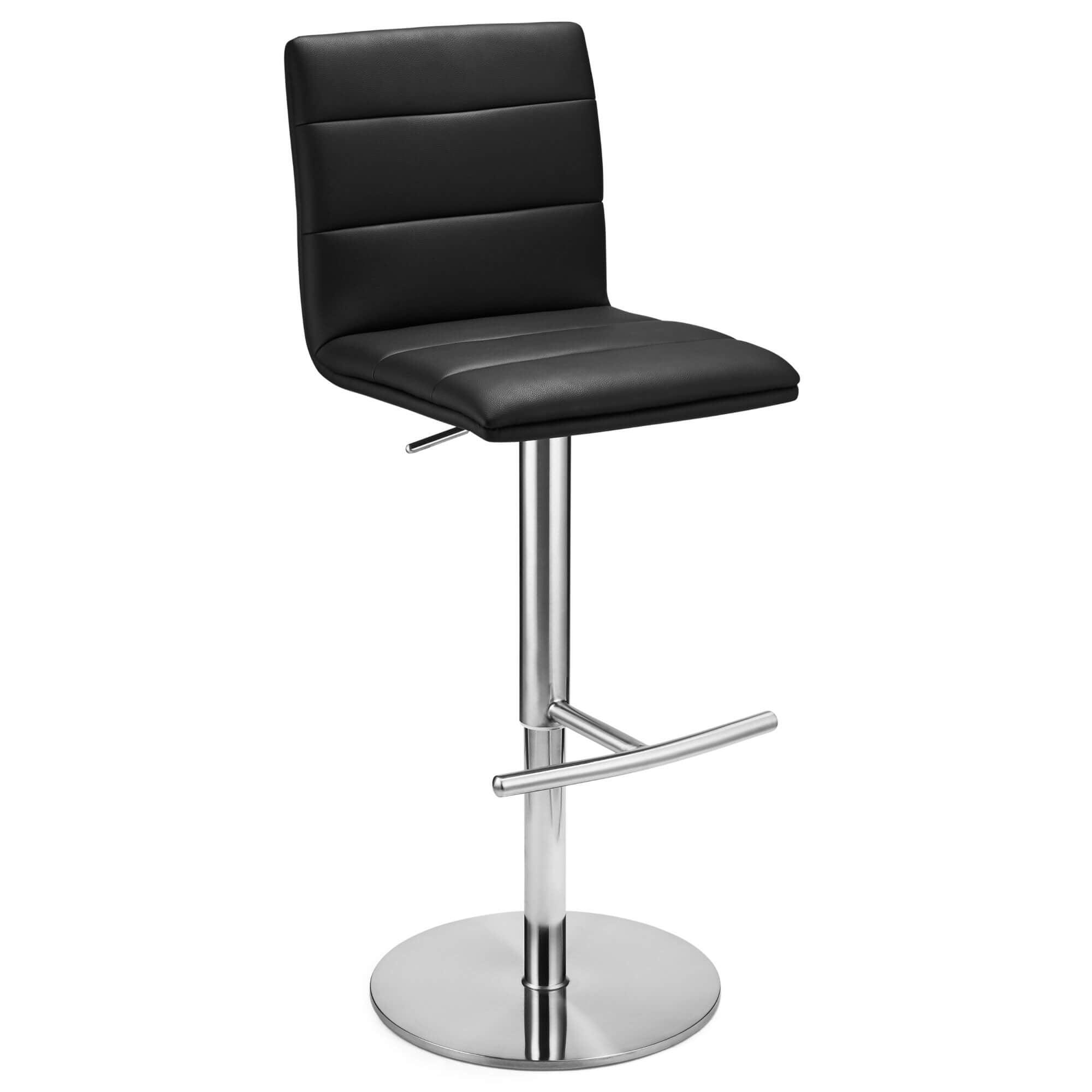 Stylish Black Bar Chairs Petra with silver base and faux leather padding, perfect for modern interiors.