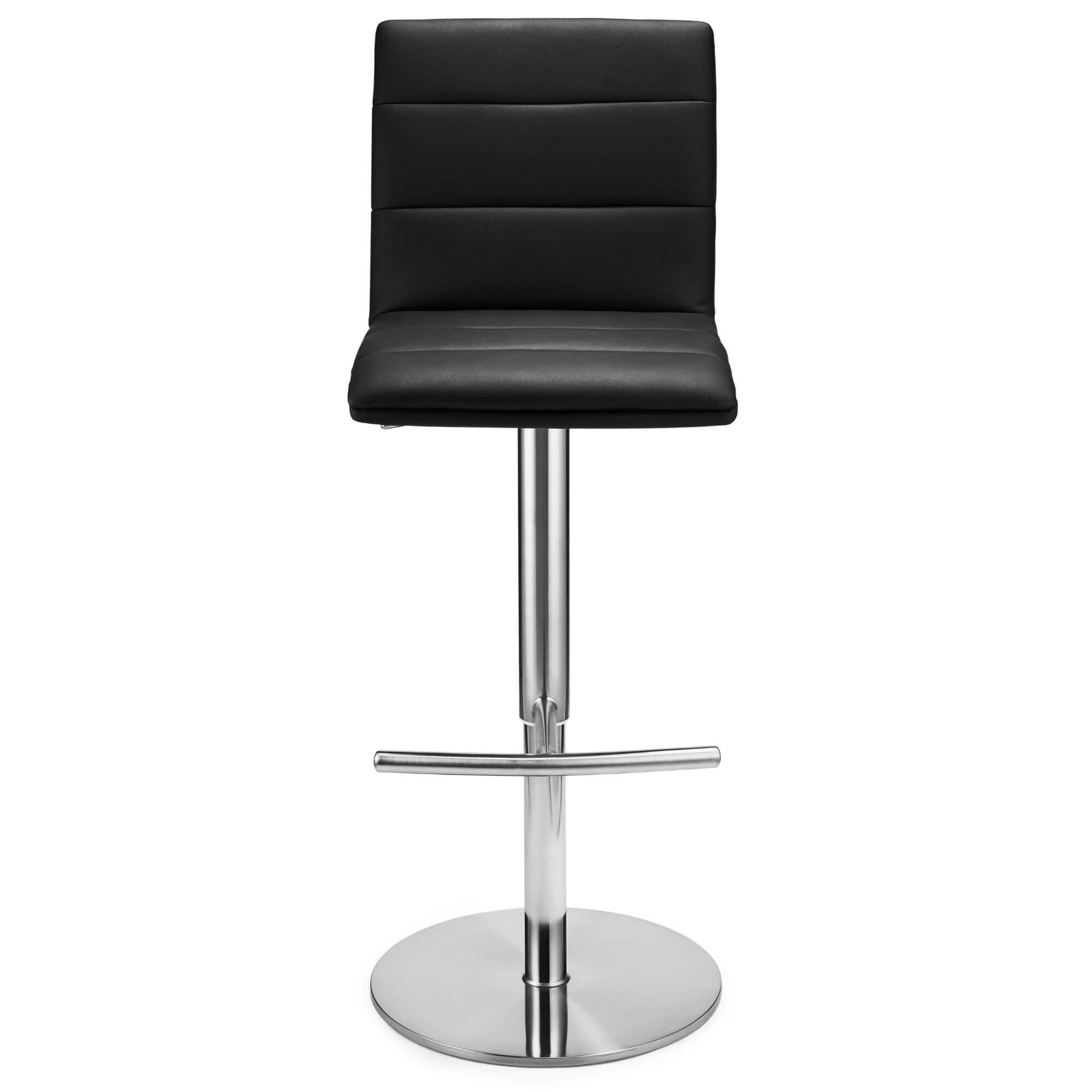 Stylish Black Bar Chairs Petra with silver base and faux leather padding, perfect for modern interiors.