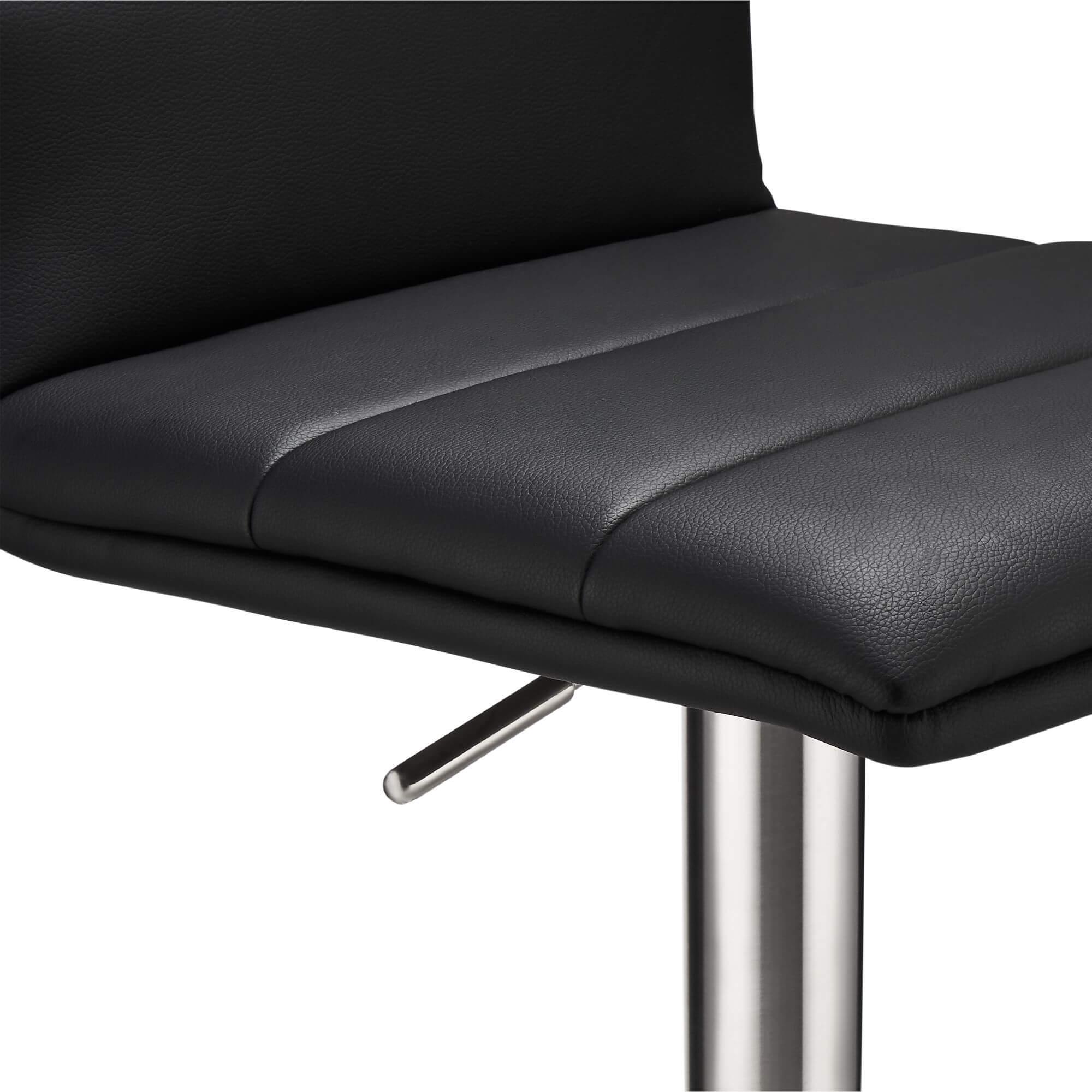 Stylish Black Bar Chairs Petra with silver base and faux leather padding, perfect for modern interiors.