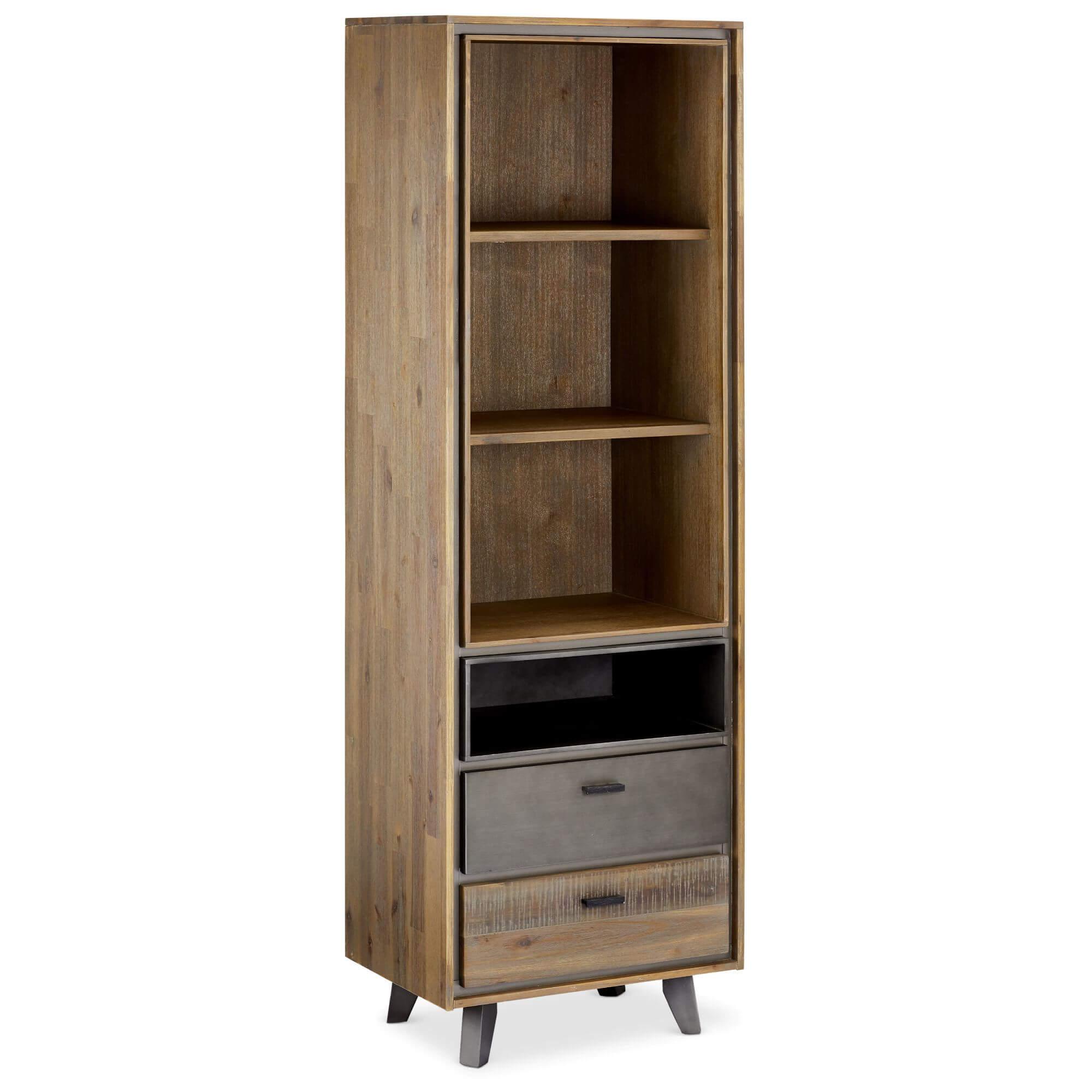 Bookcase Malaga made of solid acacia wood, featuring elegant design and ample storage space with practical drawers.